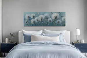 Light Blue Dandelions And Butterflies Horizontal Framed Canvas Wall Art