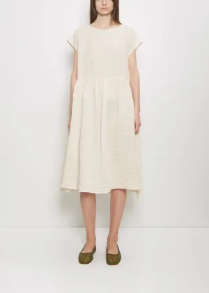 Linen Vichy Pleated Dress — Milk Sand