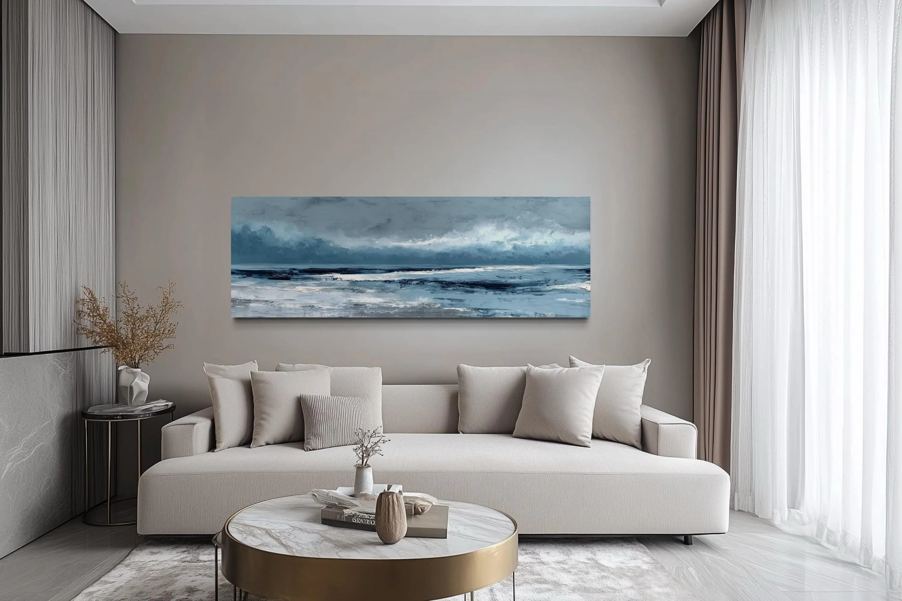 Long Horizontal Calm Ocean Canvas Wall Art