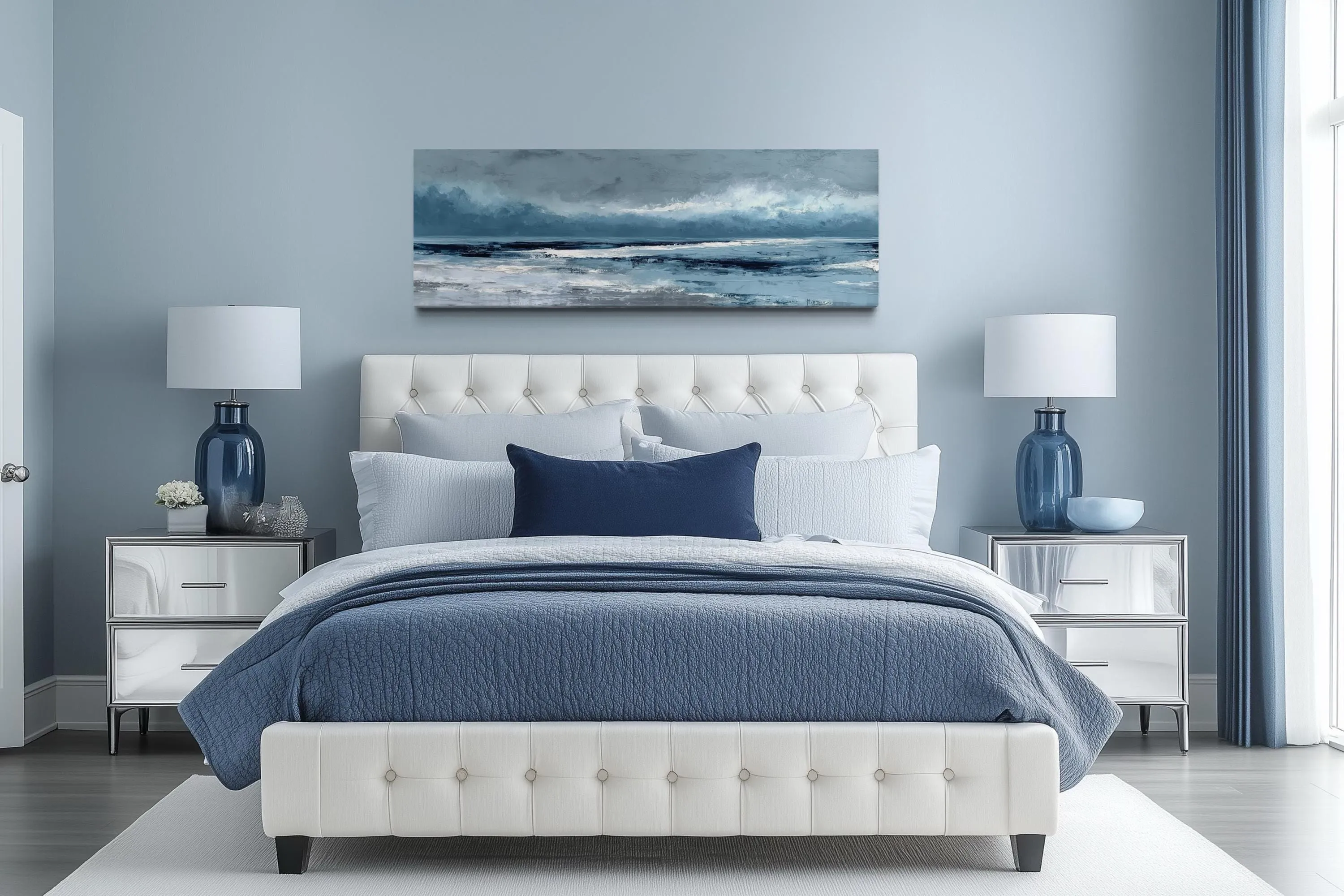 Long Horizontal Calm Ocean Canvas Wall Art