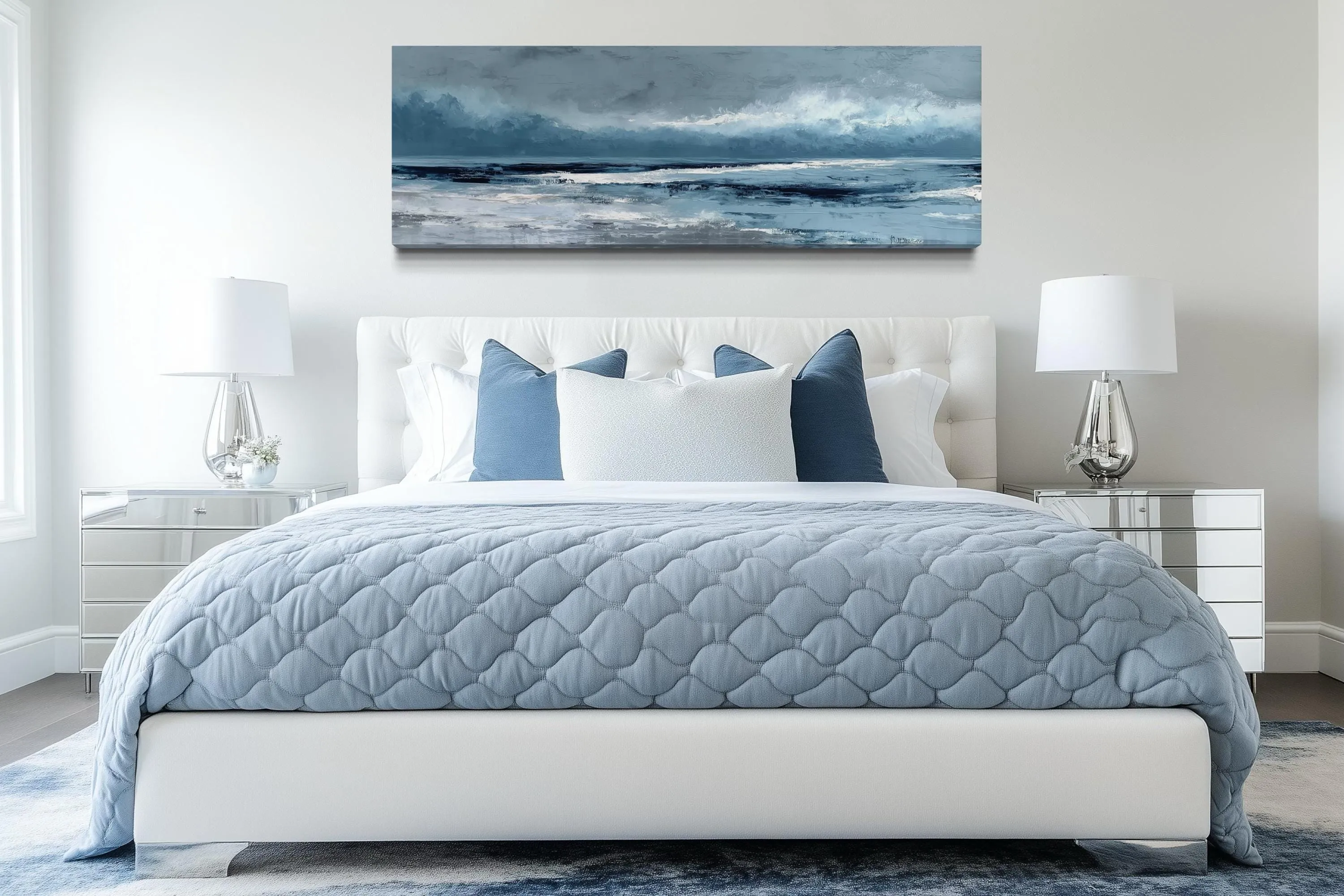Long Horizontal Calm Ocean Canvas Wall Art
