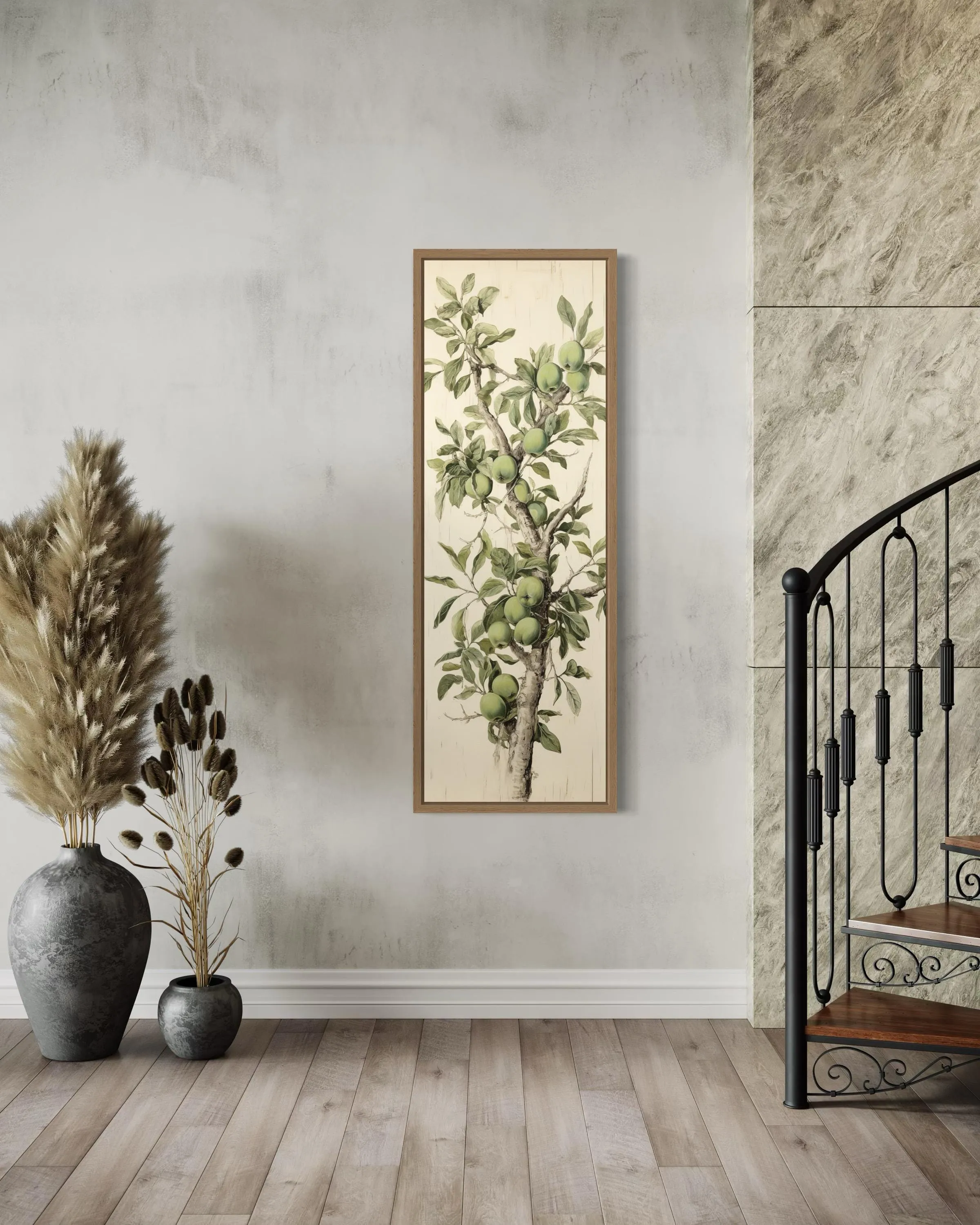 Long Vertical Apple Tree Branch Framed Canvas Wall Art