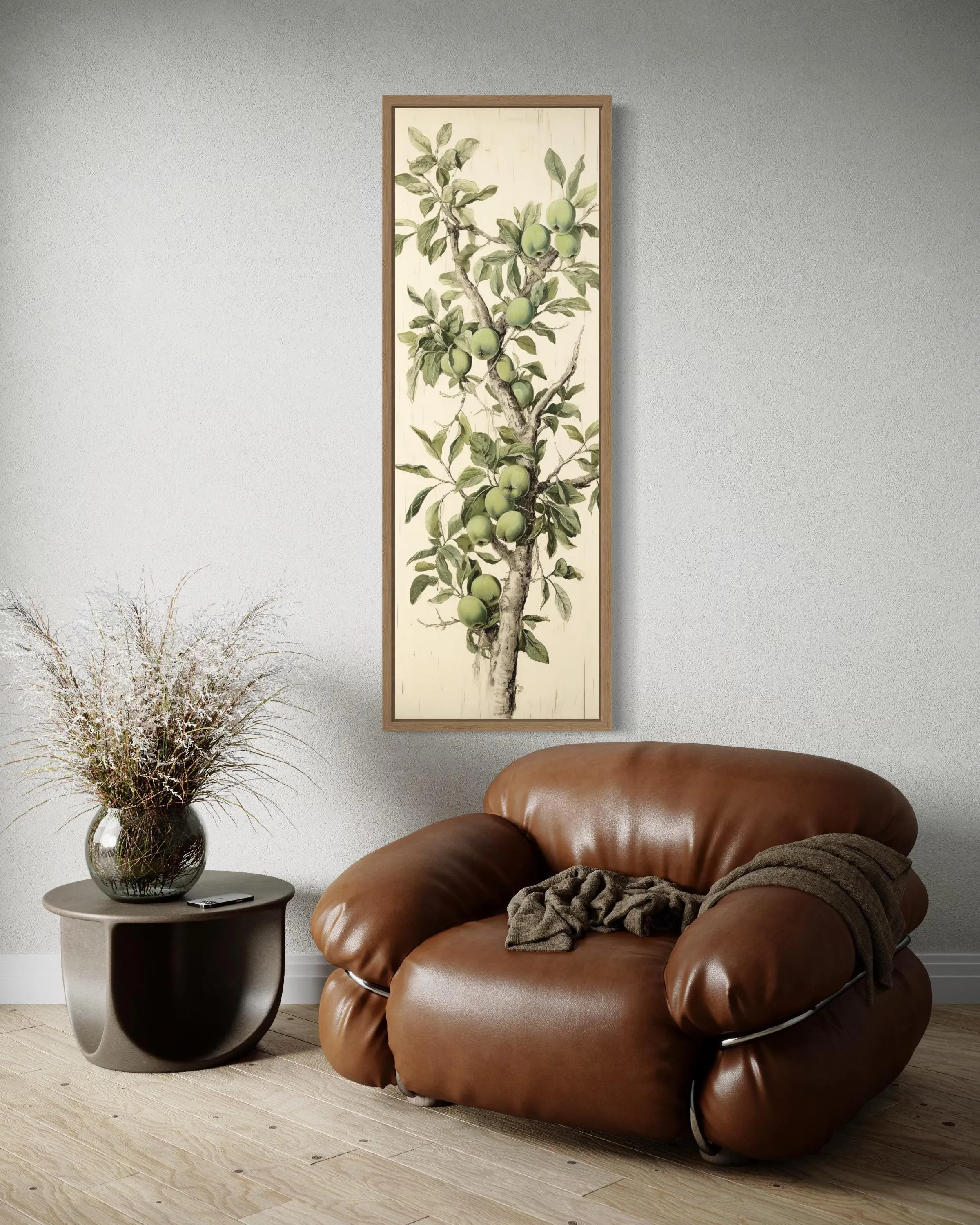 Long Vertical Apple Tree Branch Framed Canvas Wall Art