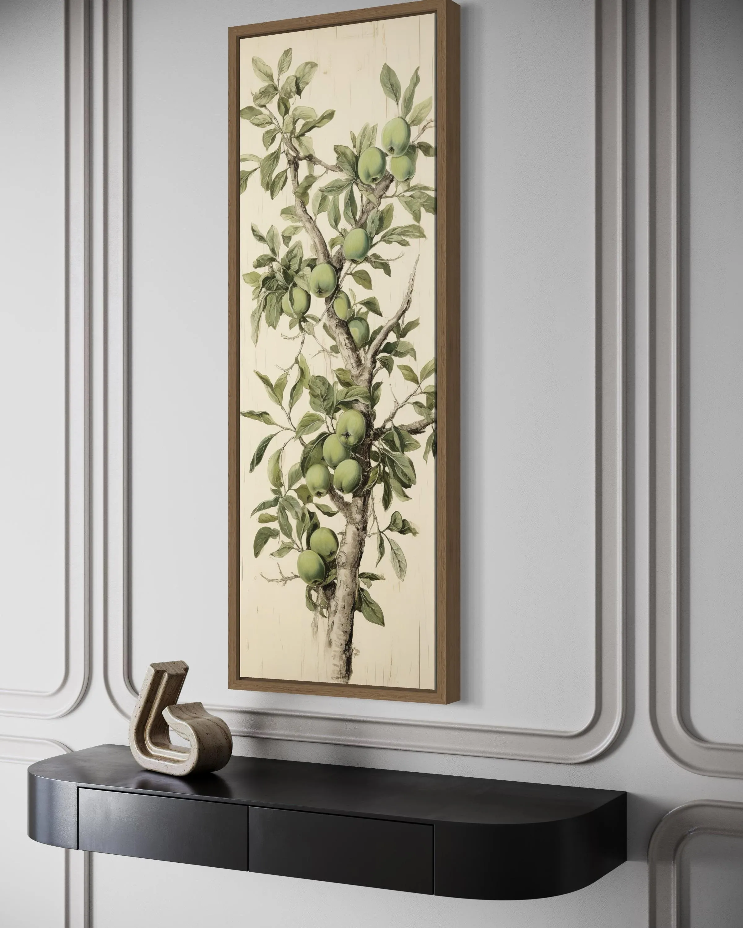 Long Vertical Apple Tree Branch Framed Canvas Wall Art