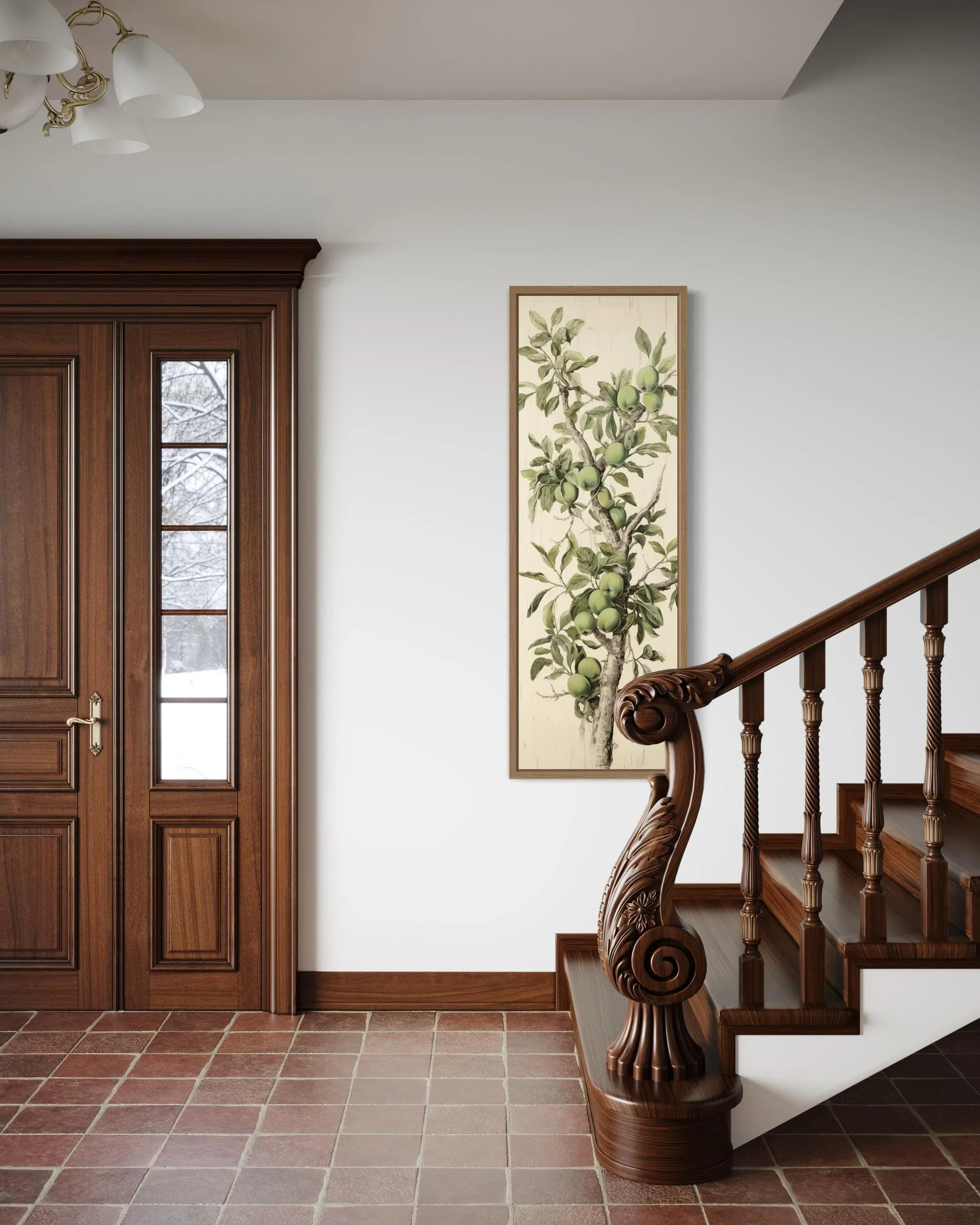 Long Vertical Apple Tree Branch Framed Canvas Wall Art