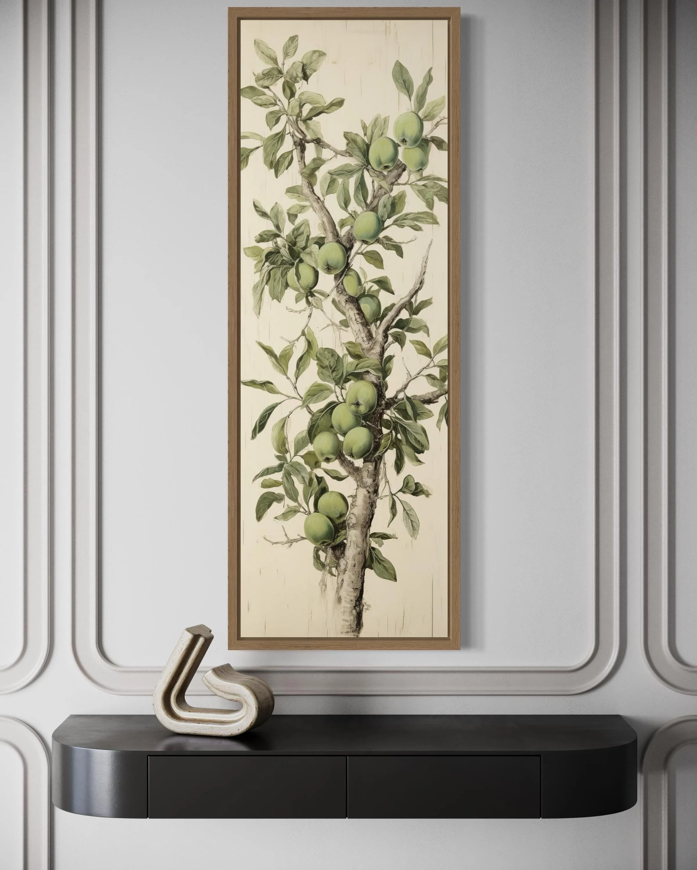 Long Vertical Apple Tree Branch Framed Canvas Wall Art