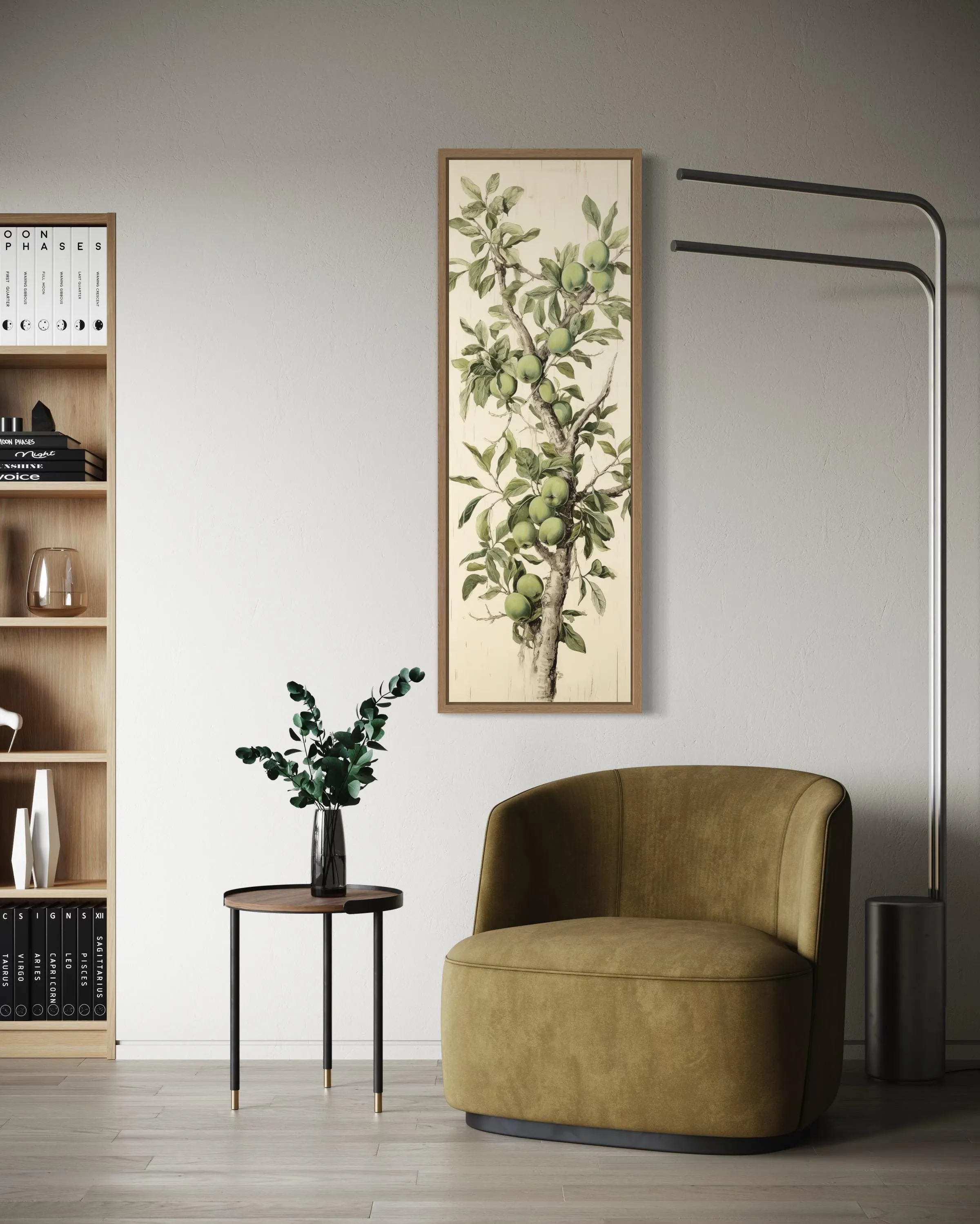 Long Vertical Apple Tree Branch Framed Canvas Wall Art