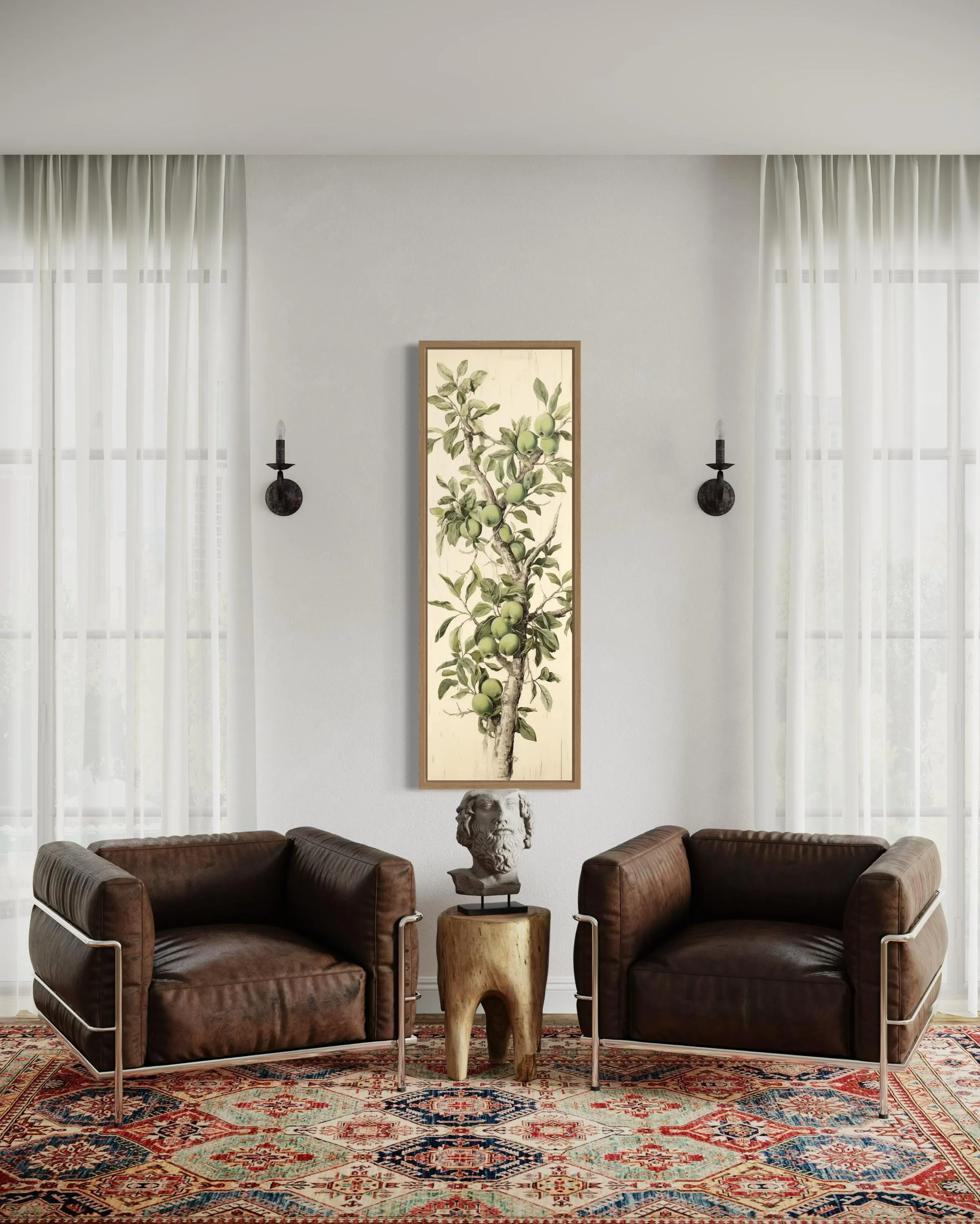 Long Vertical Apple Tree Branch Framed Canvas Wall Art