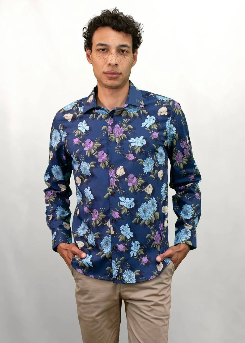 Lords of Harlech Nigel Augustus Floral Shirt Navy