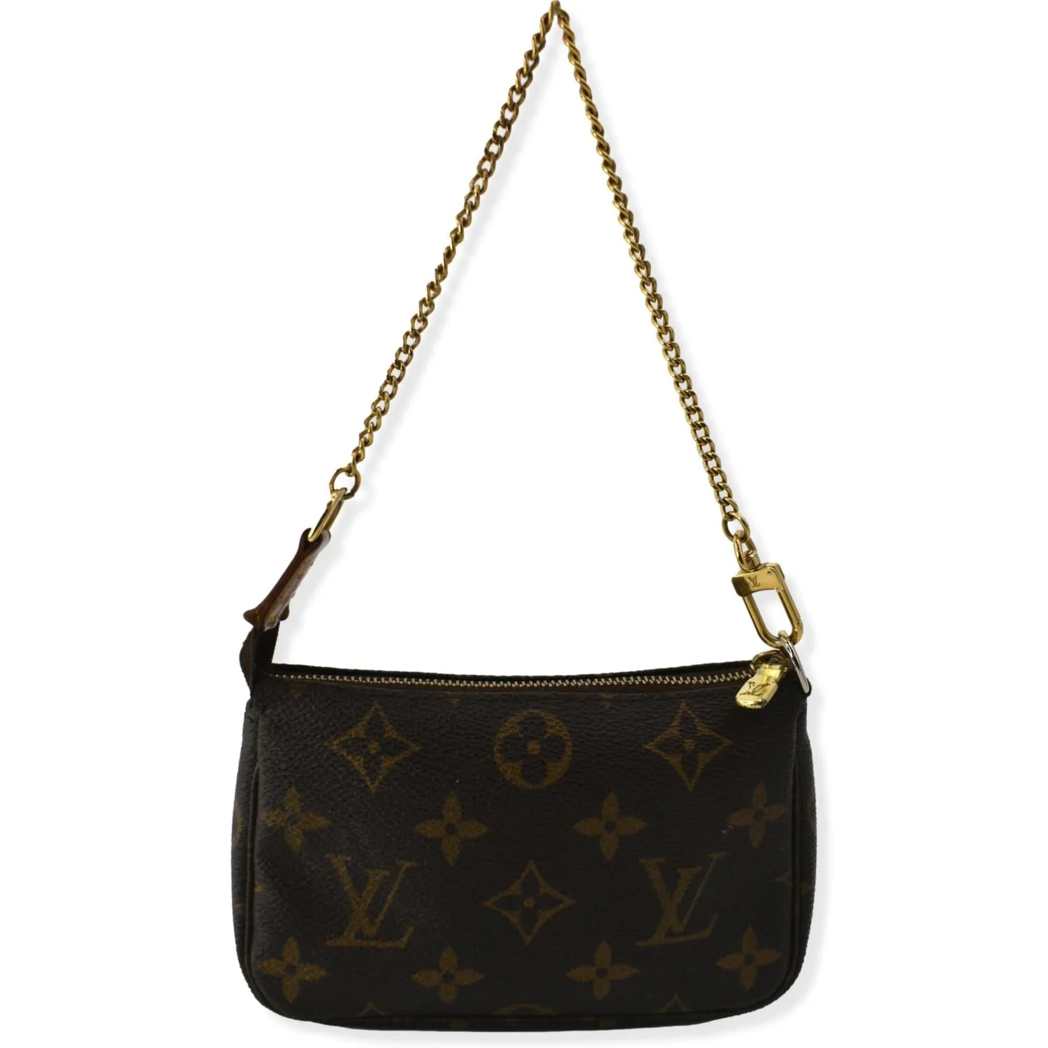 LOUIS VUITTON Mini Pochette Monogram Canvas Accessories Pouch Brown
