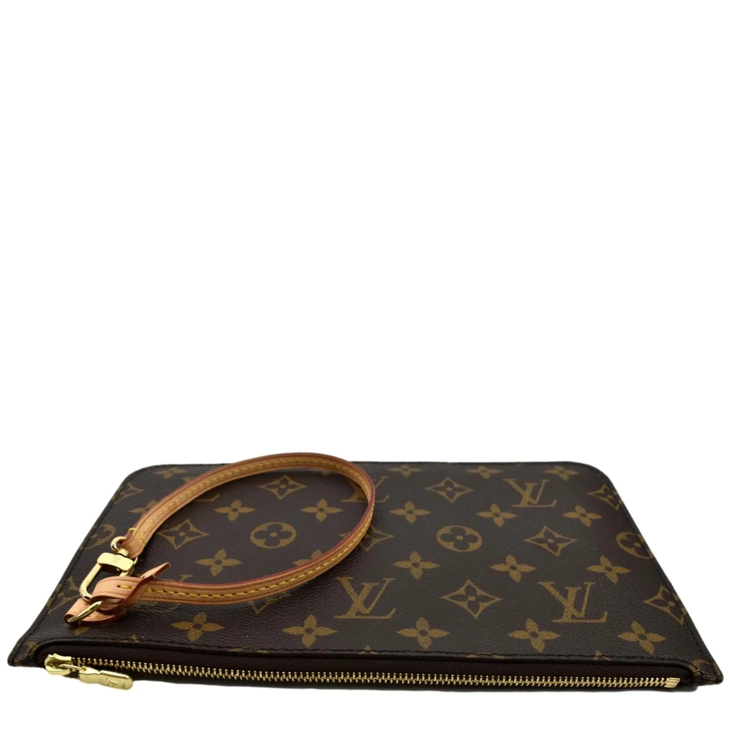 LOUIS VUITTON  Neverfull Monogram Canvas Pochette Wristlet Pouch Brown