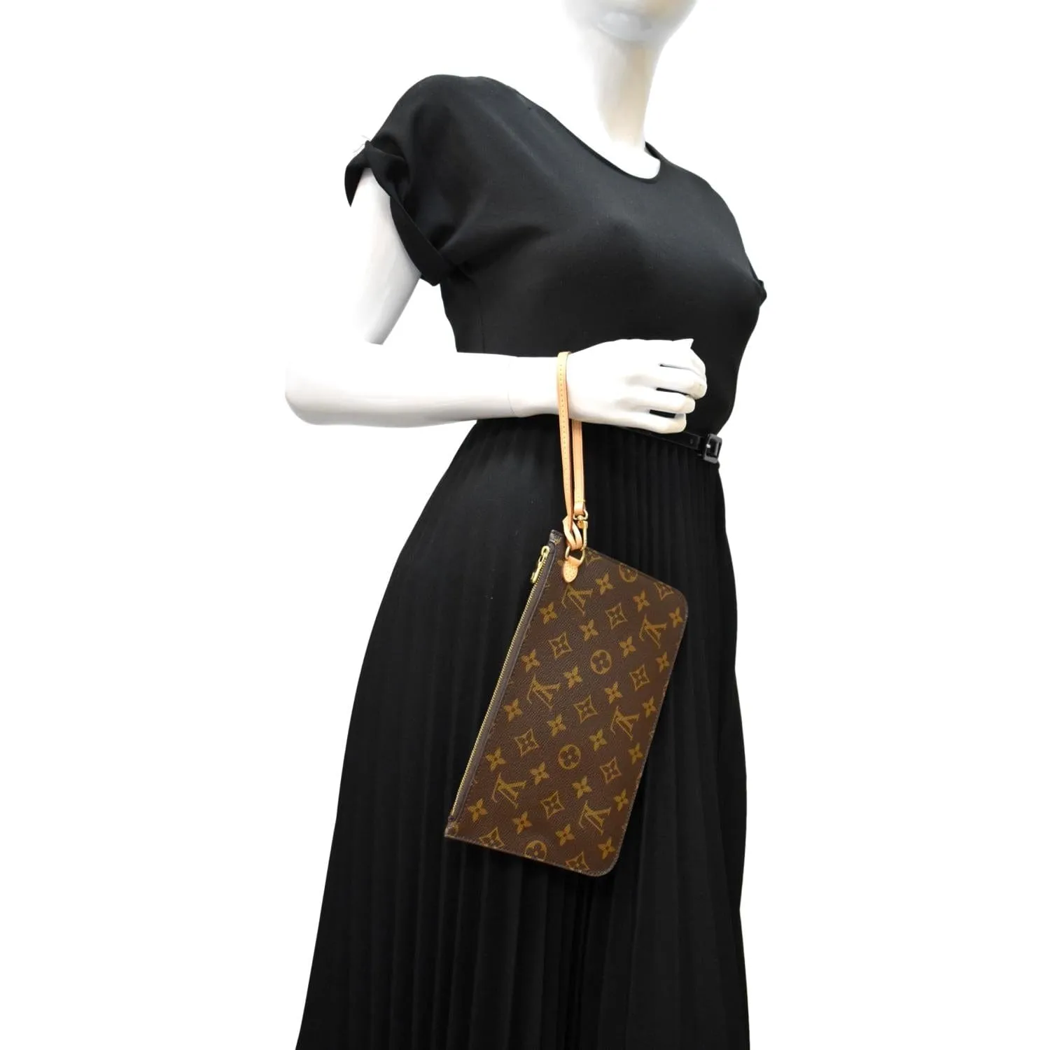 LOUIS VUITTON  Neverfull Monogram Canvas Pochette Wristlet Pouch Brown