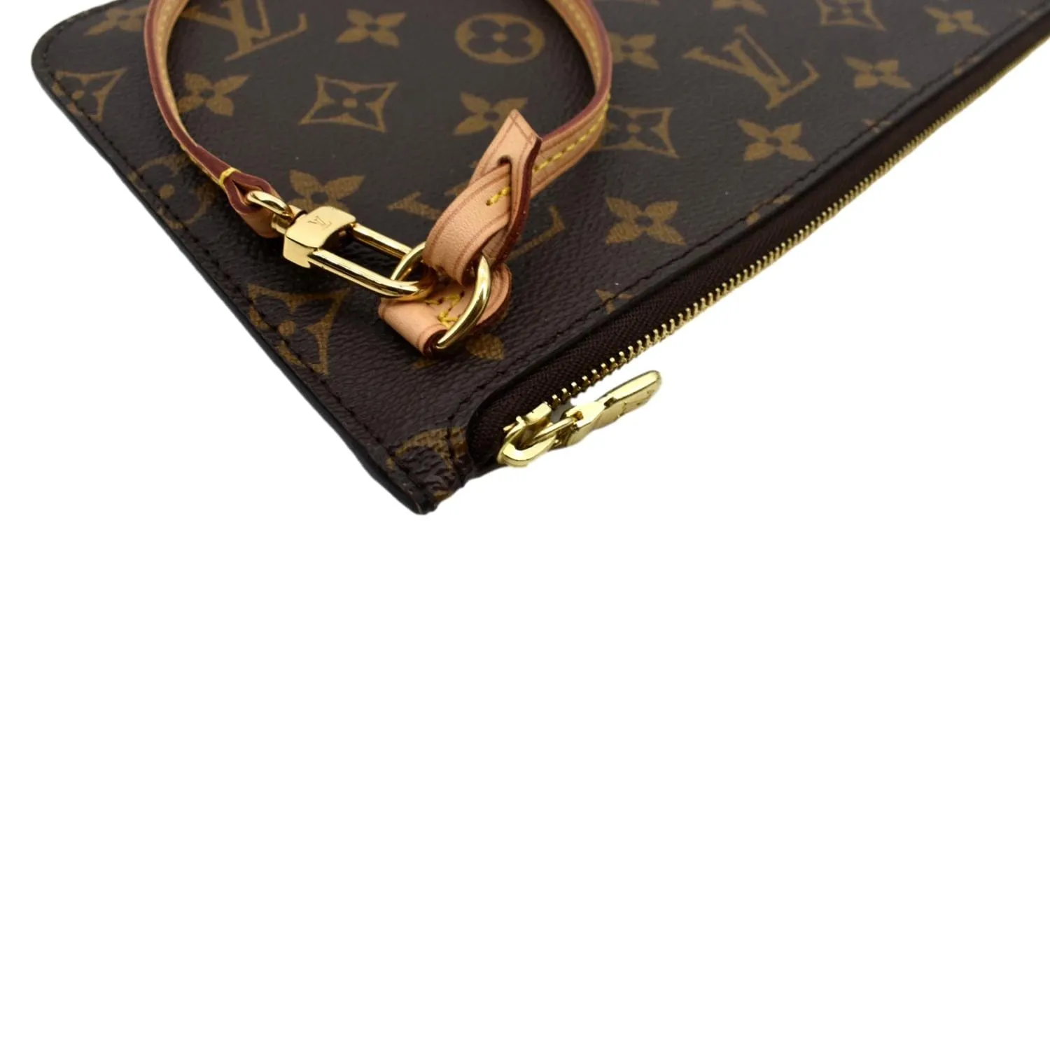LOUIS VUITTON  Neverfull Monogram Canvas Pochette Wristlet Pouch Brown