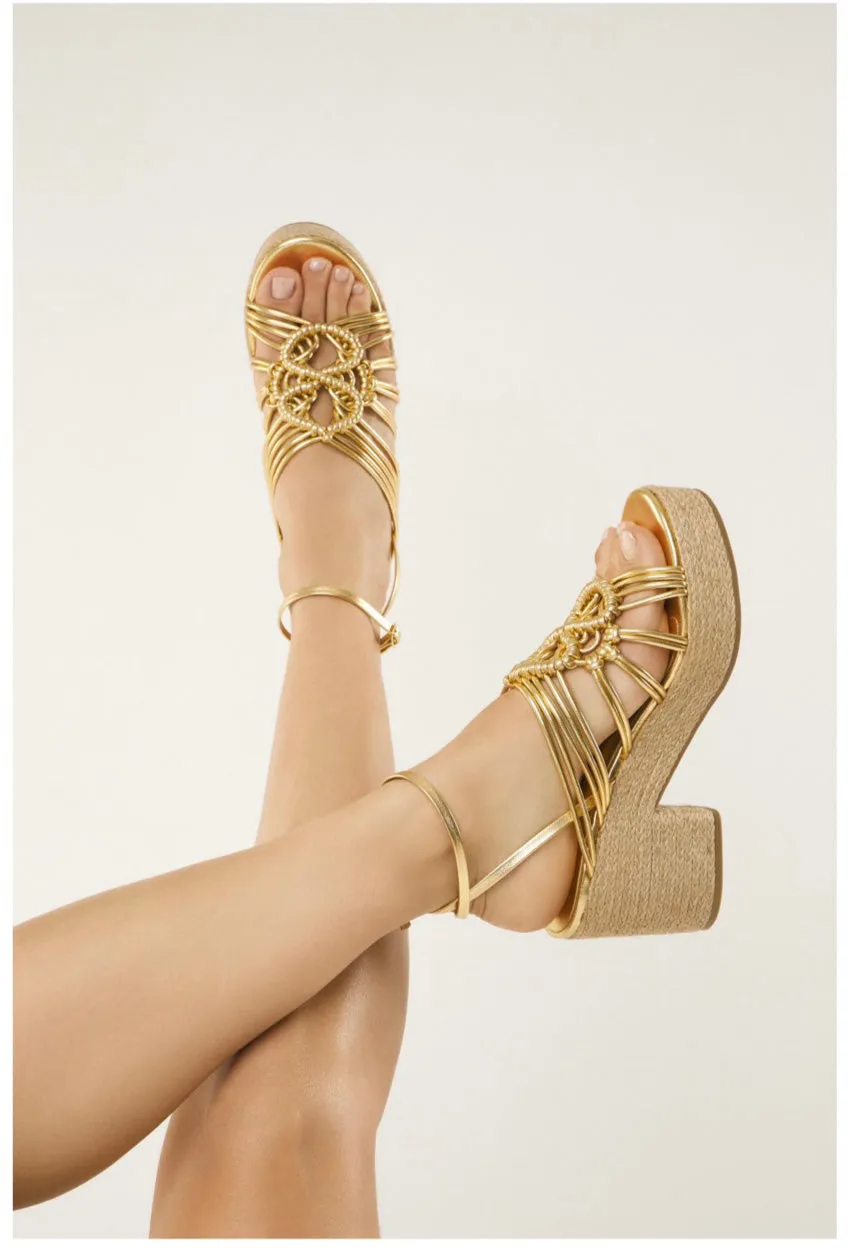 Love Rio Marigold Strappy Rope Wedge - Gold