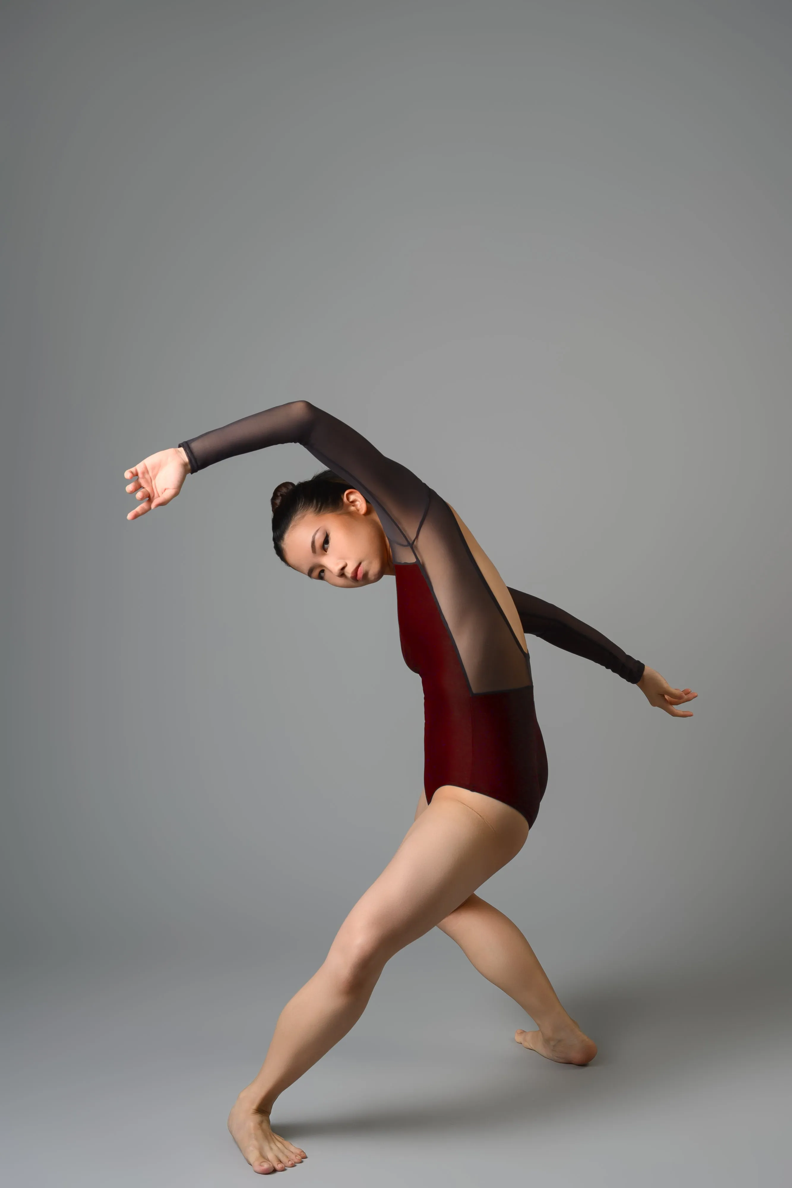 Margaux Leotard in Wine-Black Mesh