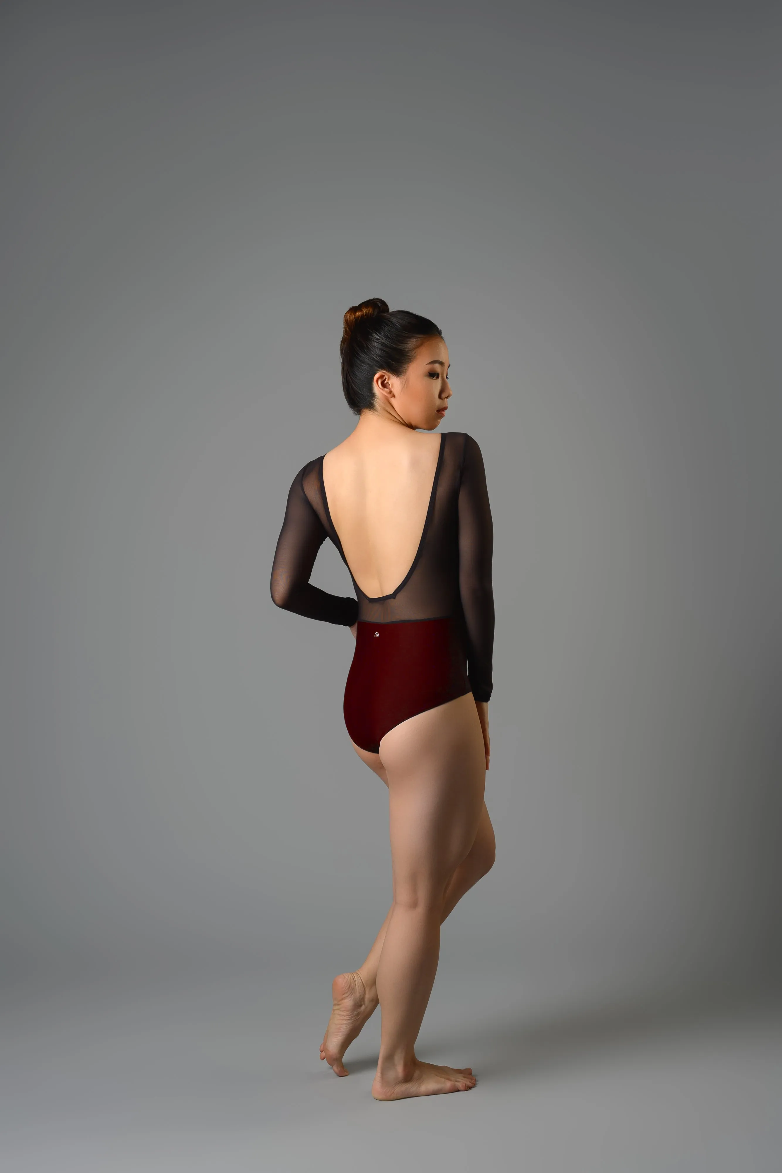 Margaux Leotard in Wine-Black Mesh