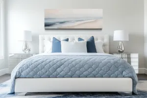 Minimalist Coastal Gray Blue Watercolor Panoramic Ocean Beach