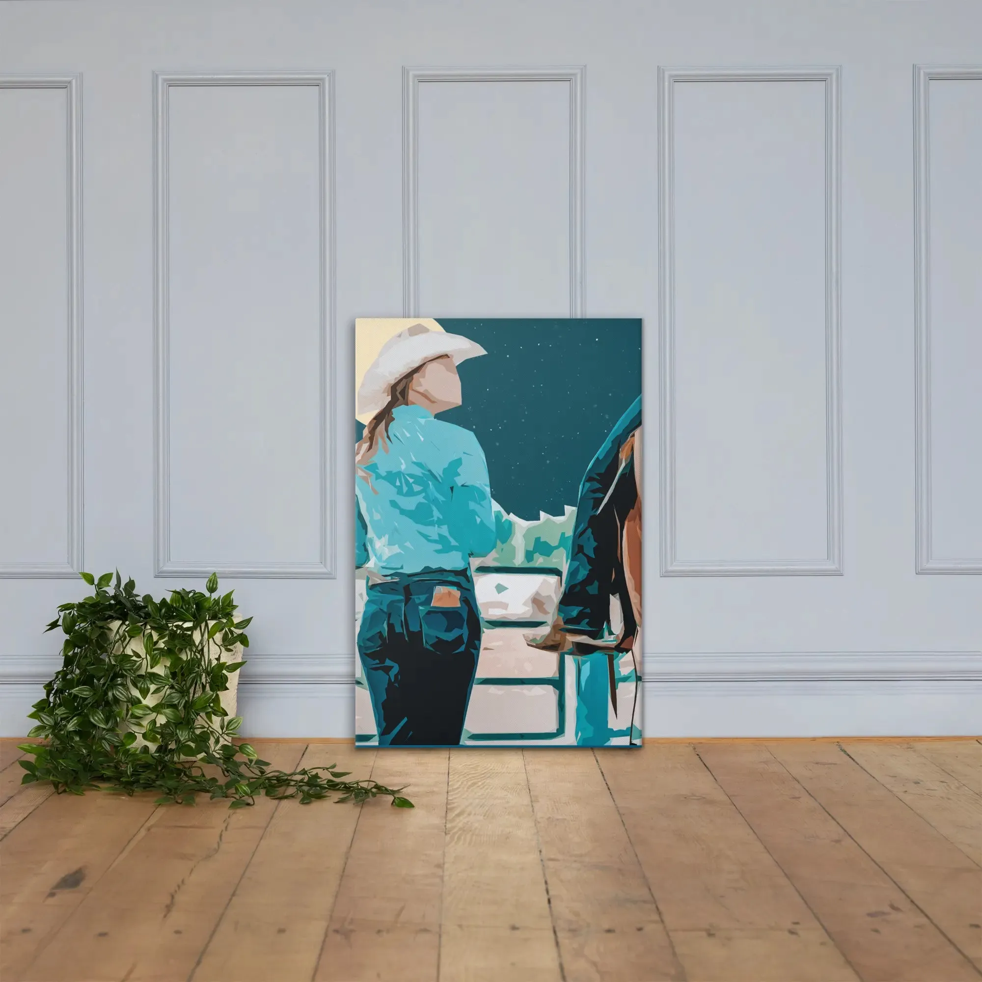 Moonlit Companions – Cowgirl Canvas Print