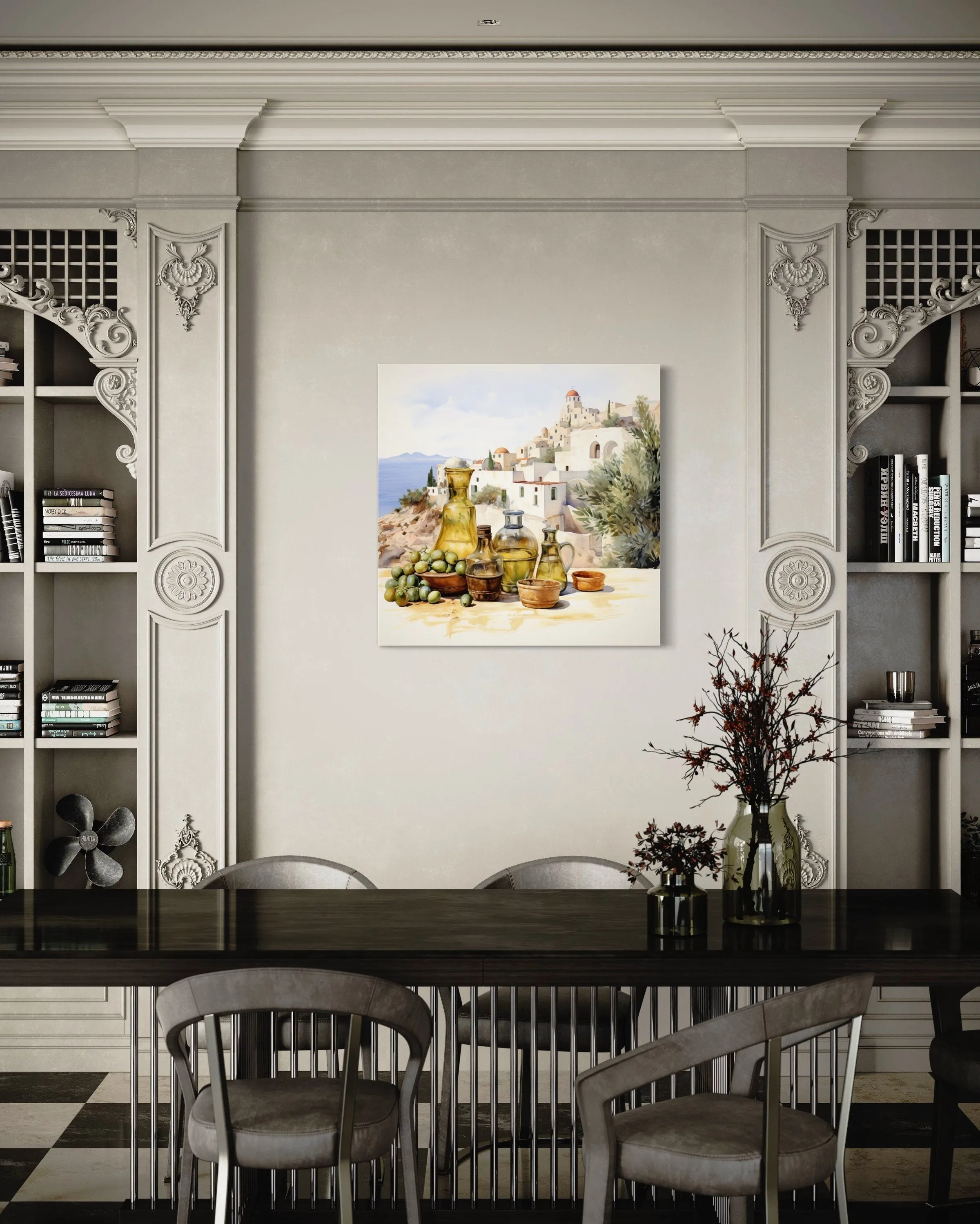 Olives And Oil Watercolor Greece Landscape Framed Canvas Wall Art