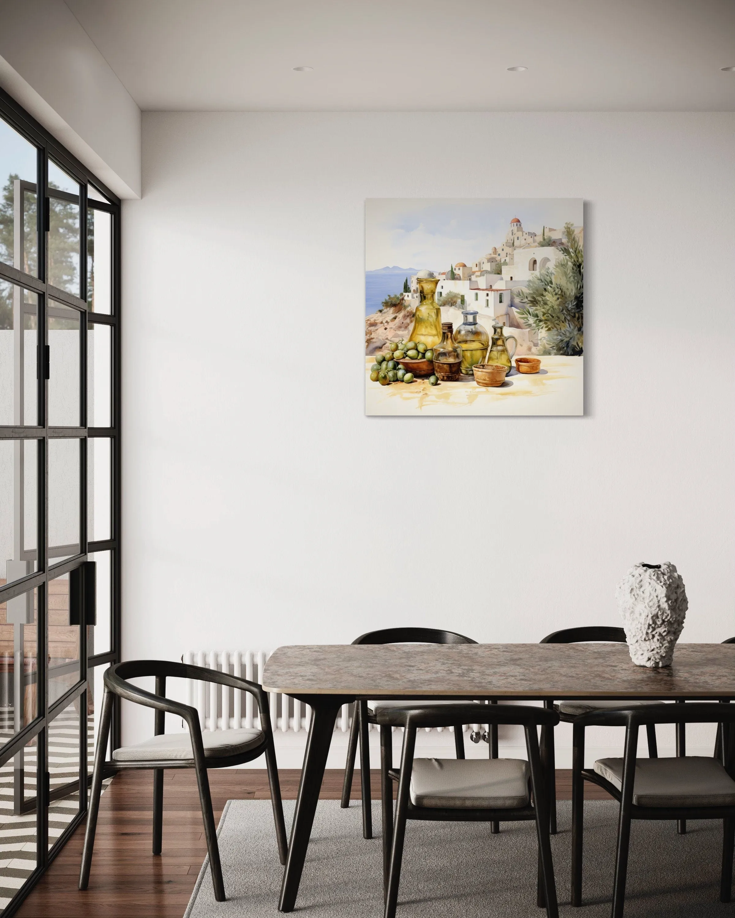 Olives And Oil Watercolor Greece Landscape Framed Canvas Wall Art