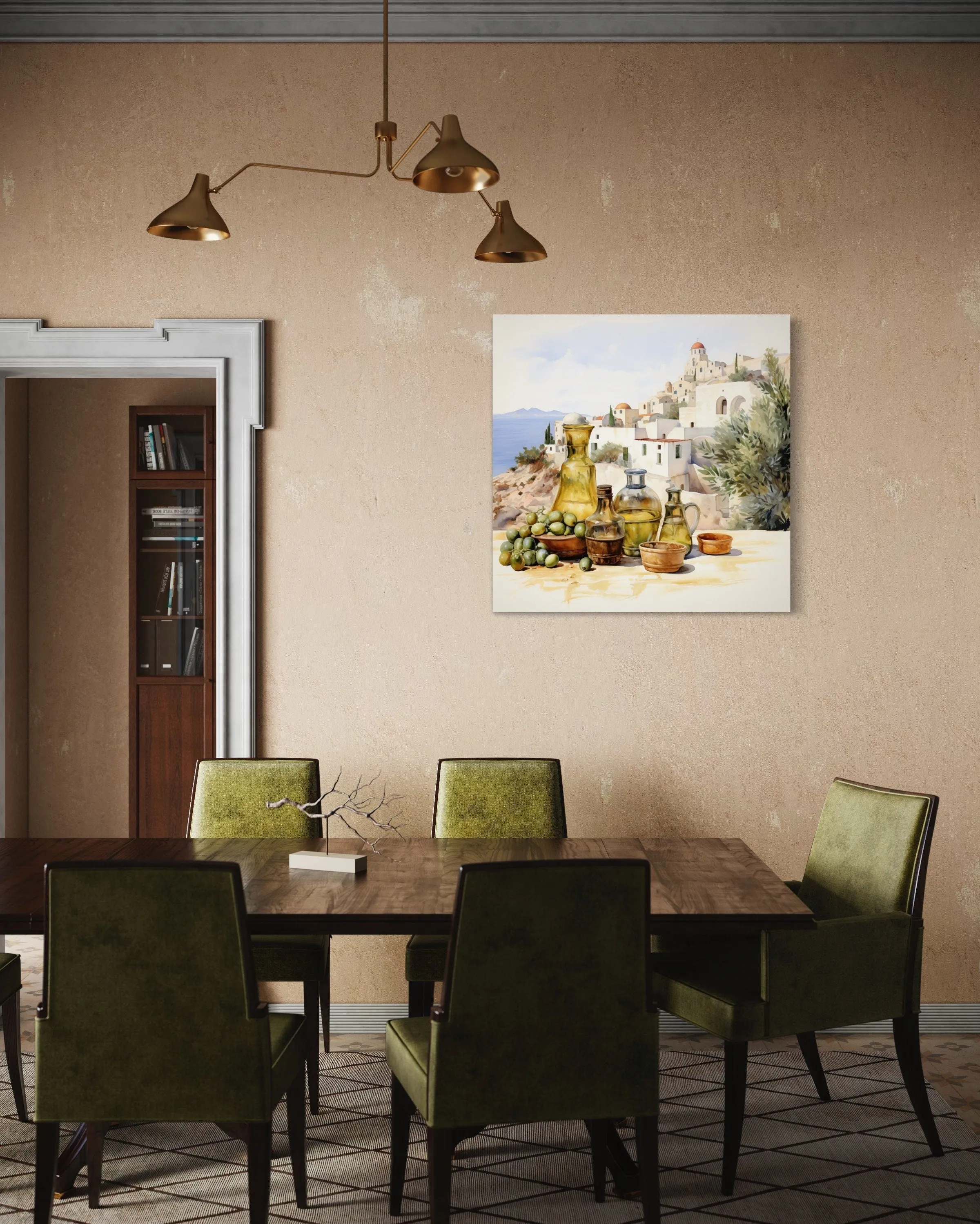 Olives And Oil Watercolor Greece Landscape Framed Canvas Wall Art