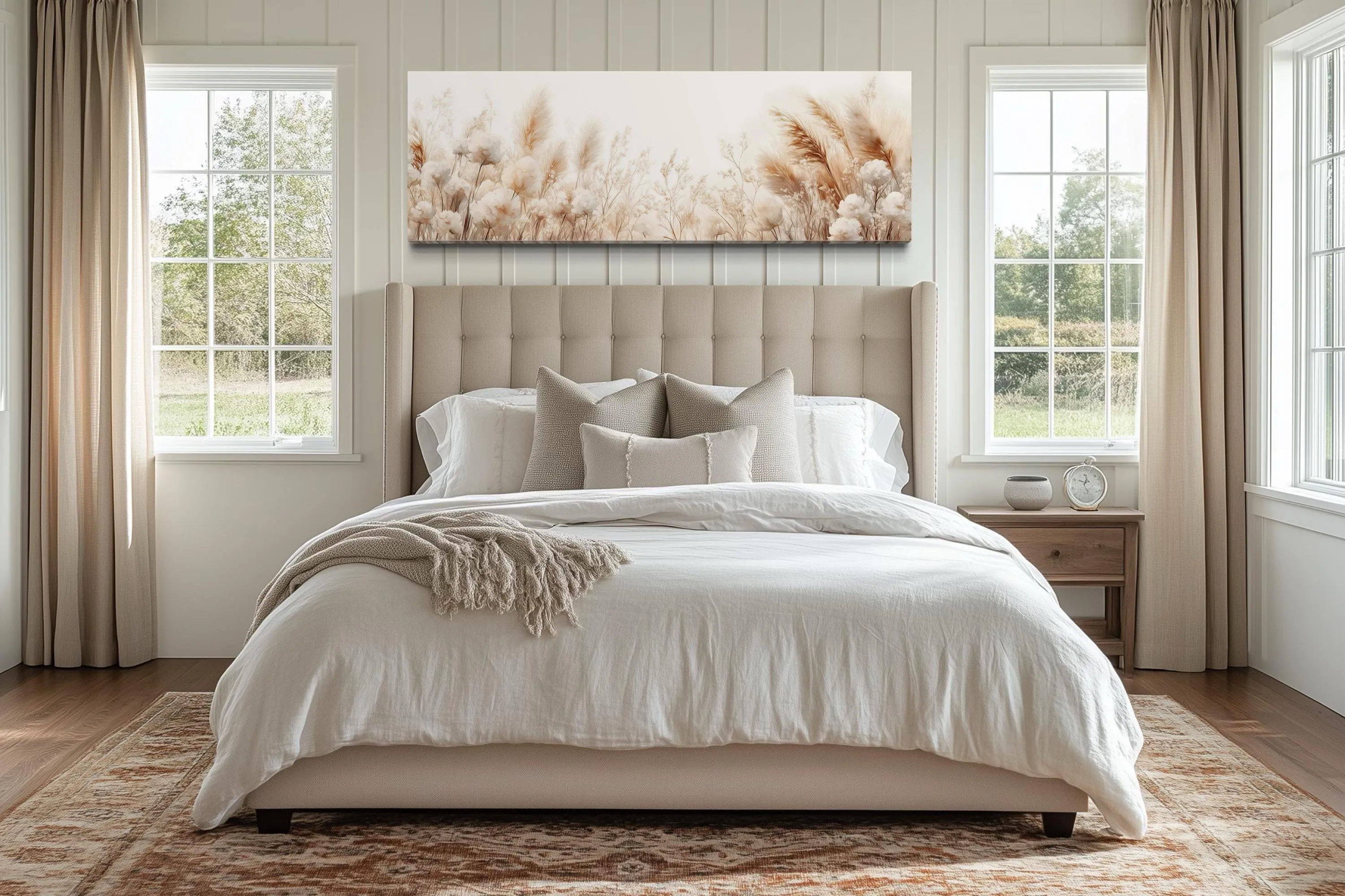 Pampas Grass Long Horizontal Neutral Canvas Wall