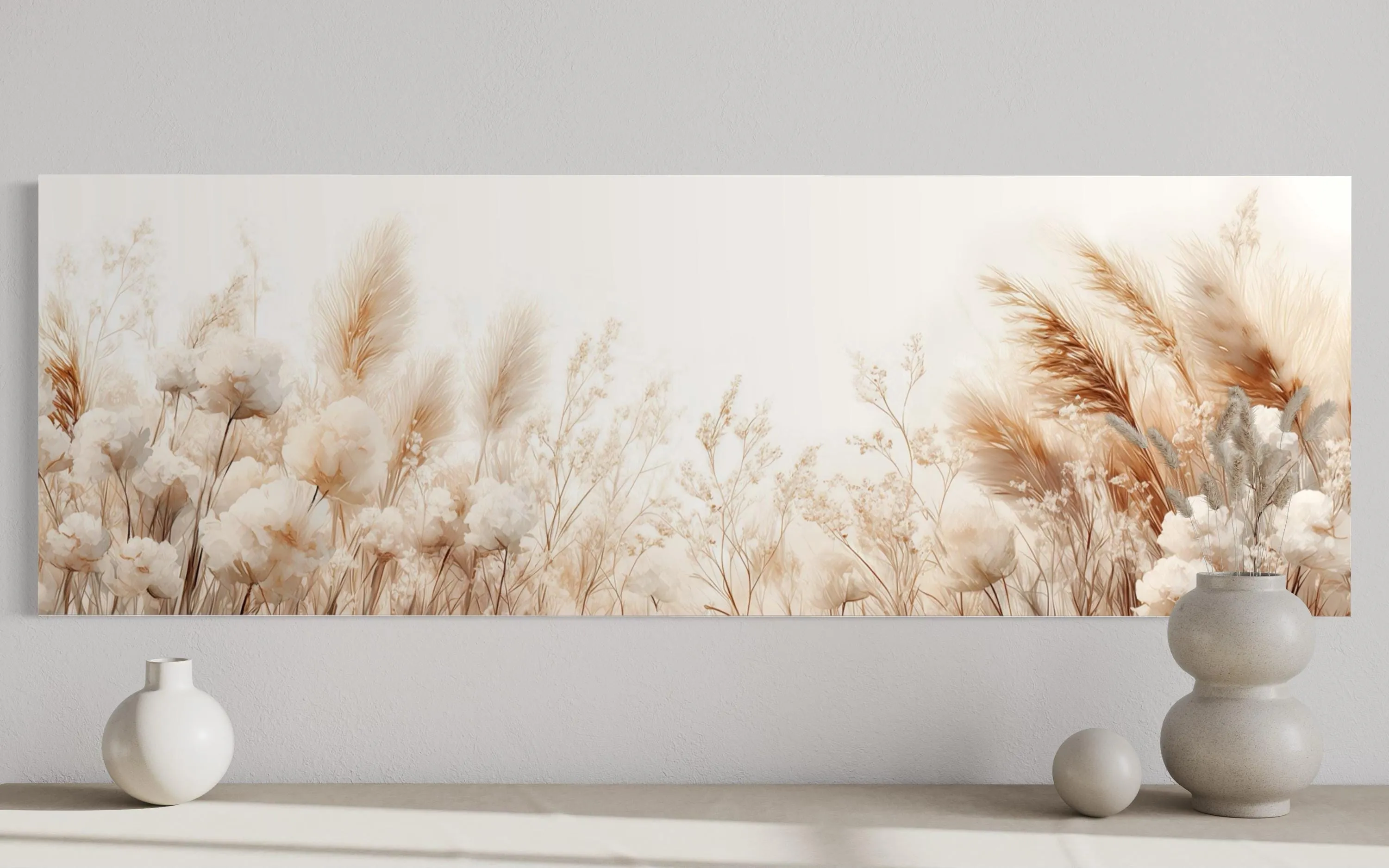 Pampas Grass Long Horizontal Neutral Canvas Wall