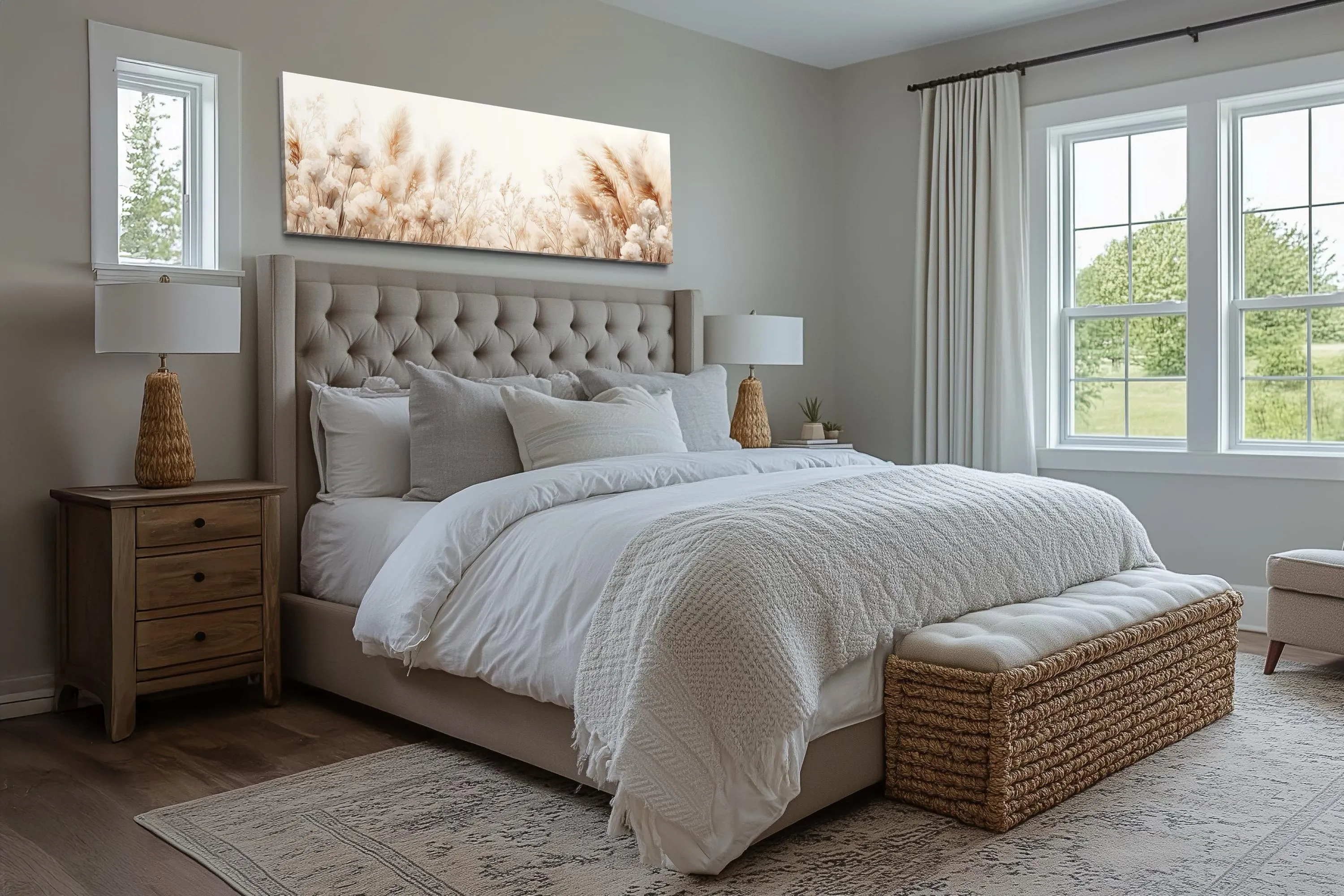 Pampas Grass Long Horizontal Neutral Canvas Wall