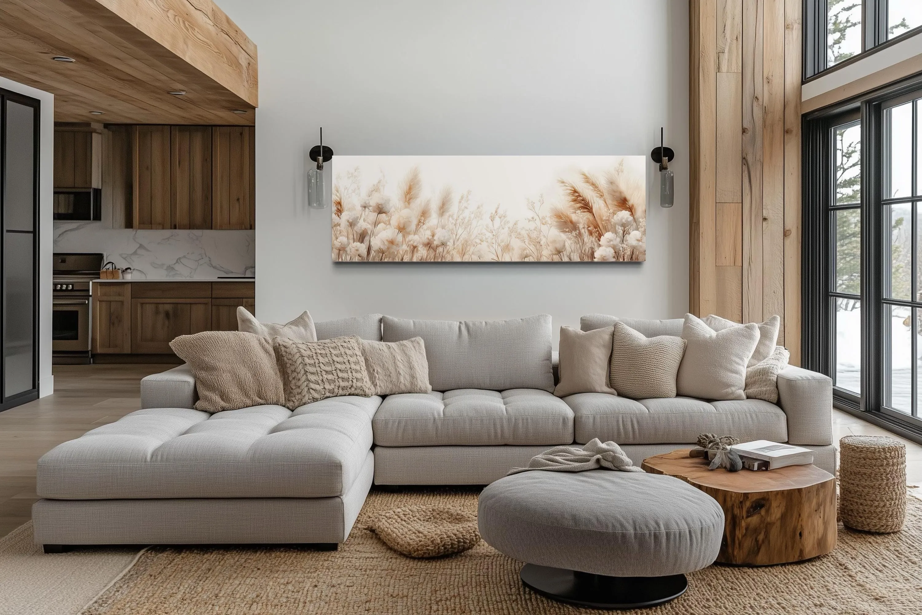 Pampas Grass Long Horizontal Neutral Canvas Wall