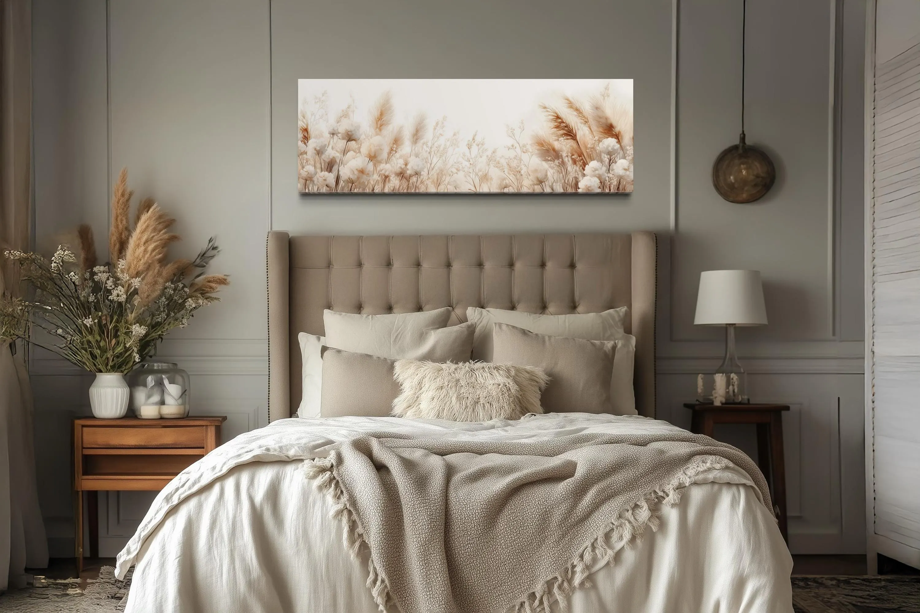 Pampas Grass Long Horizontal Neutral Canvas Wall