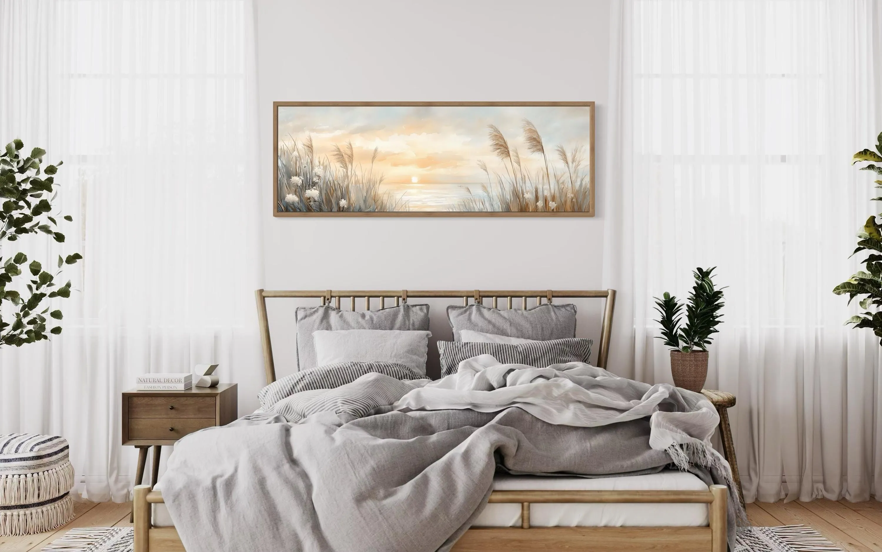 Pampas Grass On The Beach Coastal Horizontal Above Bed Wall Art