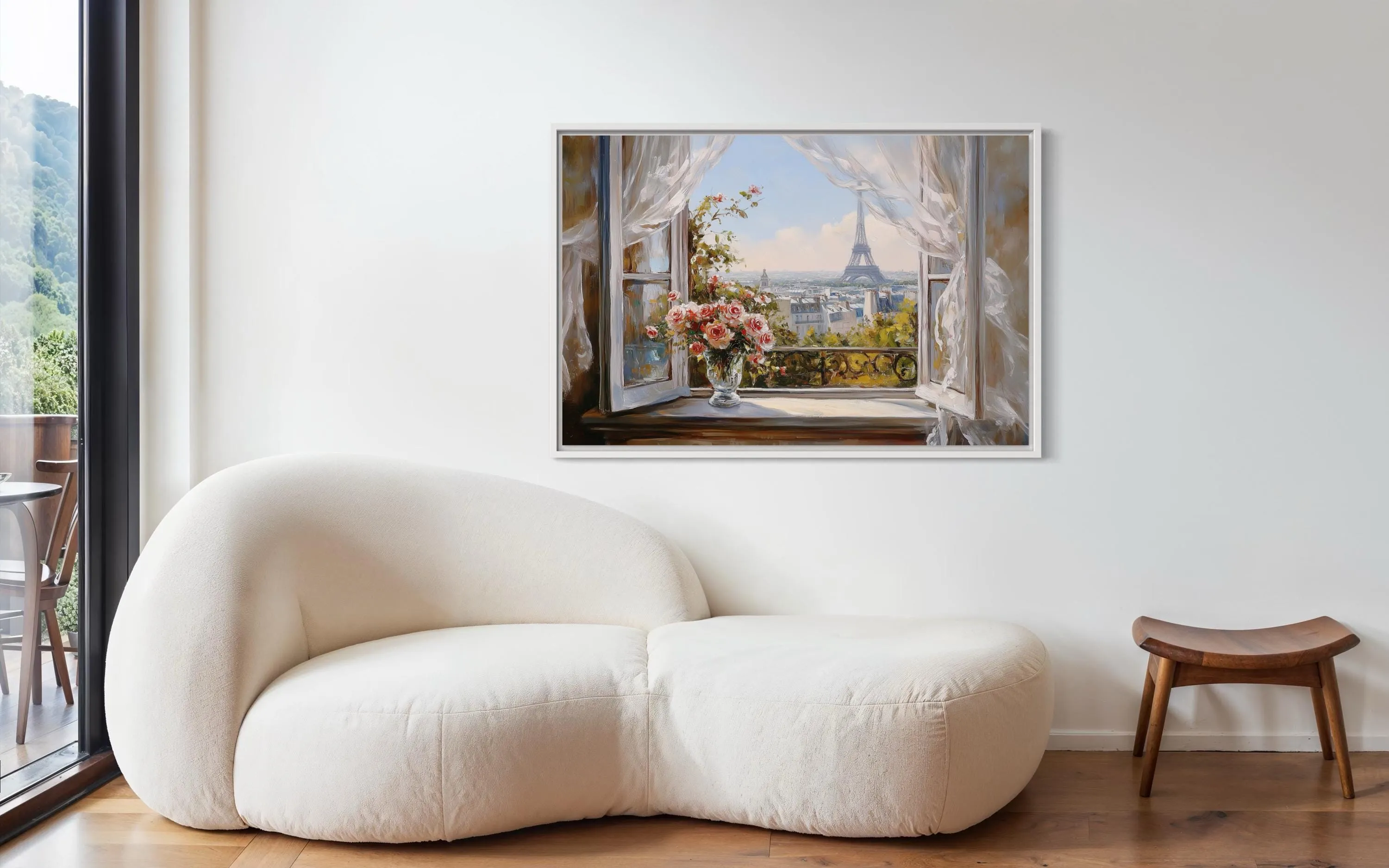 Paris Window View Wall Art With Eiffel Tower And Flowers