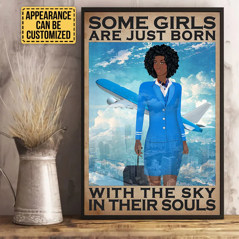 Personalized Flight Attendant Some Girls Are Just Born With The Sky In Their Souls Poster & Canvas
