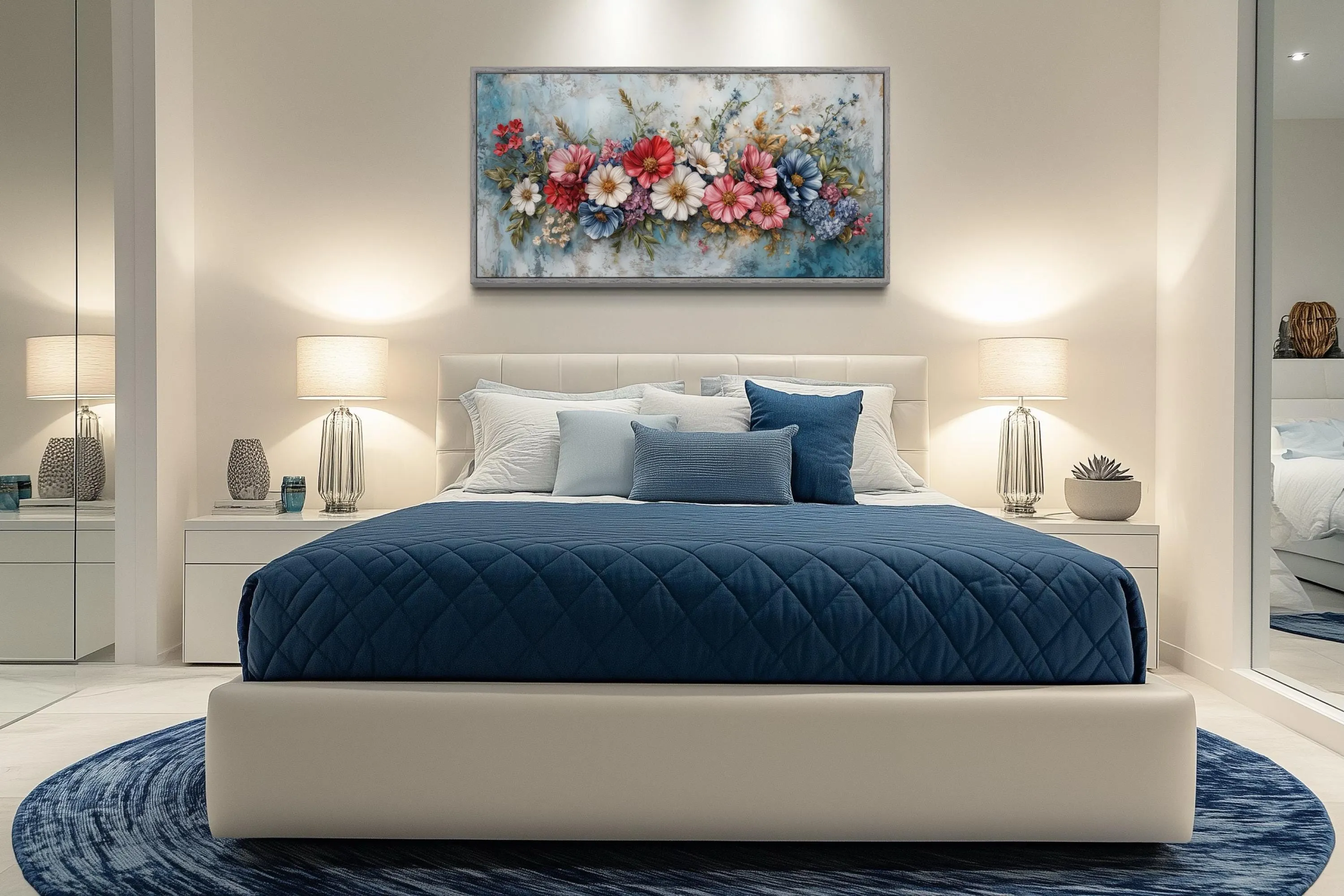 Pretty Blue Pink Wildflowers Bouquet Framed Canvas Wall Art
