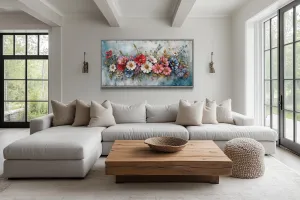 Pretty Blue Pink Wildflowers Bouquet Framed Canvas Wall Art