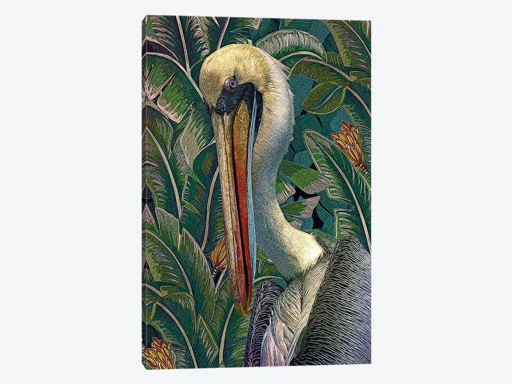 Primal Pelicana by Steve Hunziker - Gallery-Wrapped Canvas Giclée Print East Urban Home Mat Color: No Mat Size: 40" H x 26" W x 0.75" D Format: Wrapped Canvas