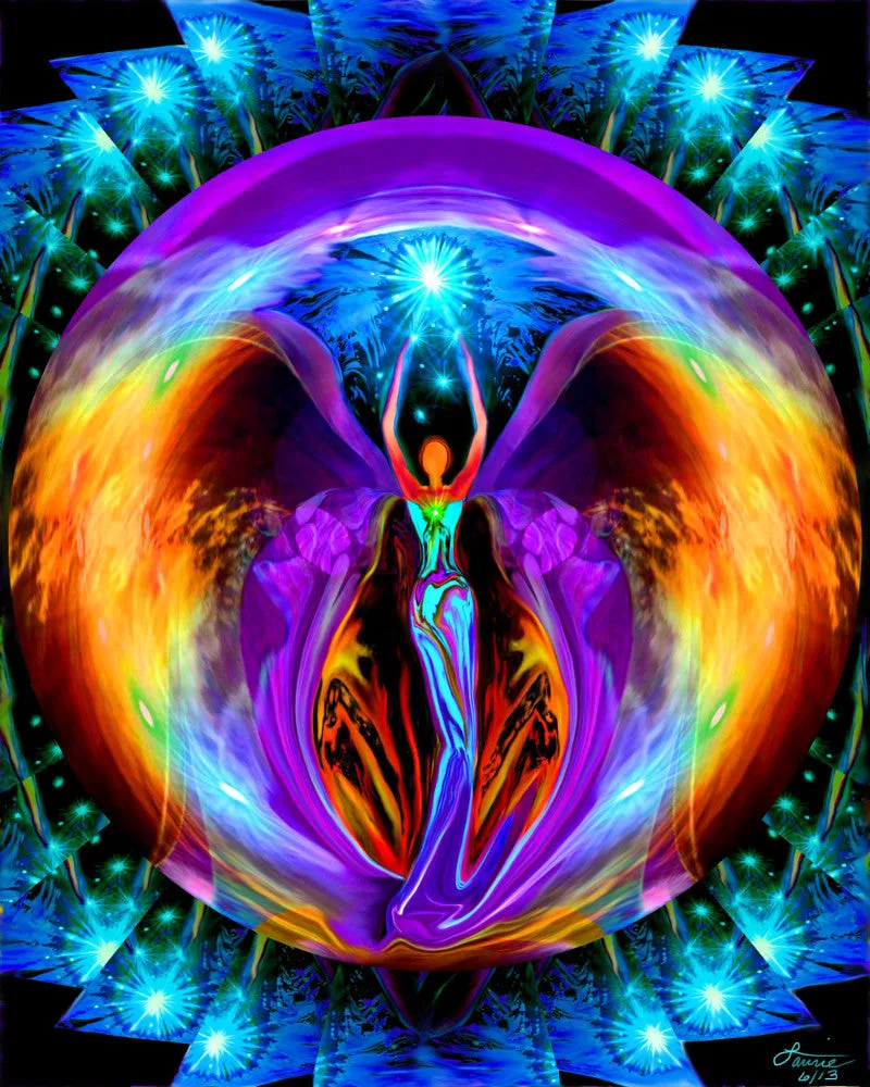 Rainbow Angel Art Greeting Card, Reiki Rays Blank Notecard, Spiritual Art Card - "Embrace Light"