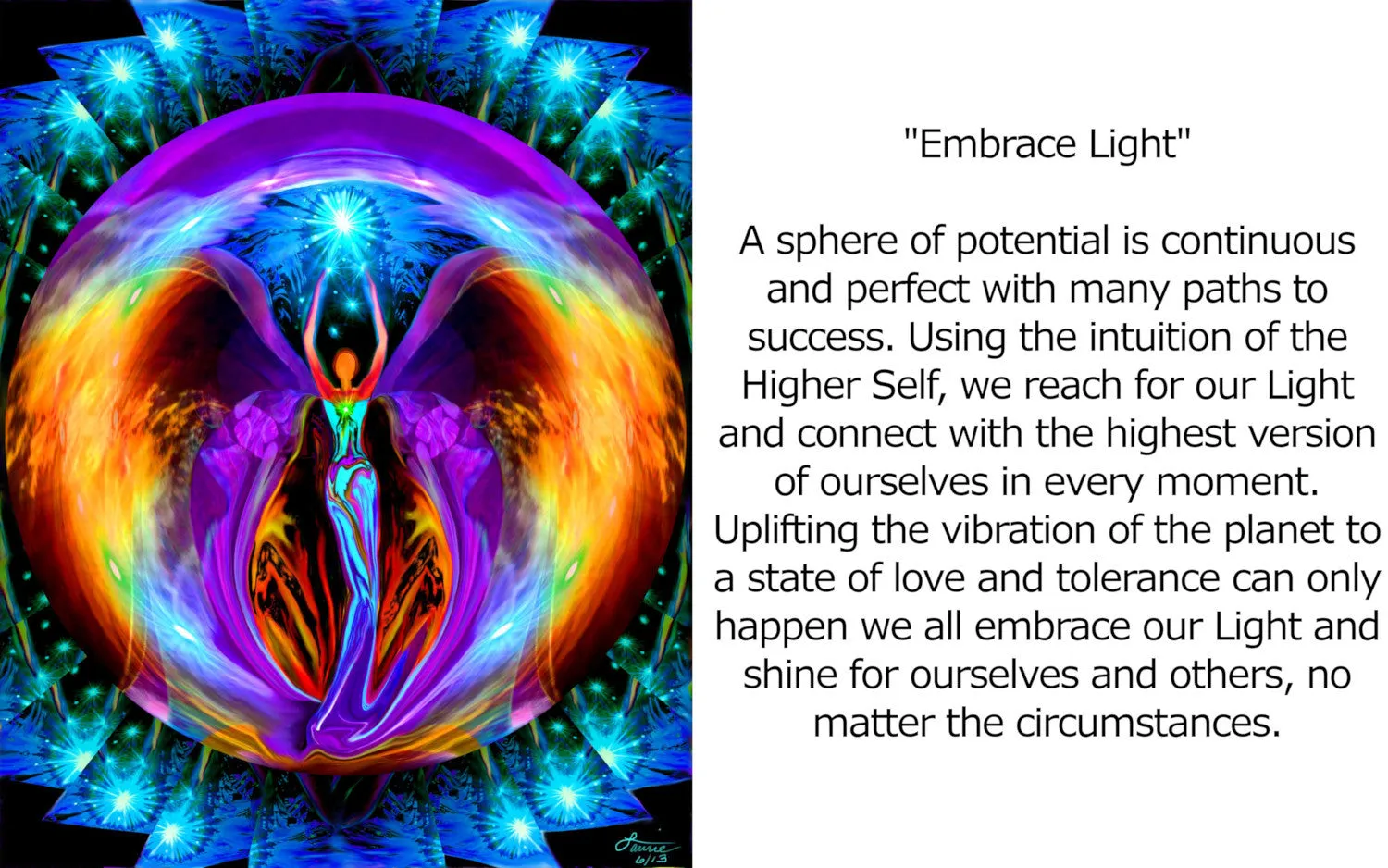 Rainbow Angel Art Greeting Card, Reiki Rays Blank Notecard, Spiritual Art Card - "Embrace Light"
