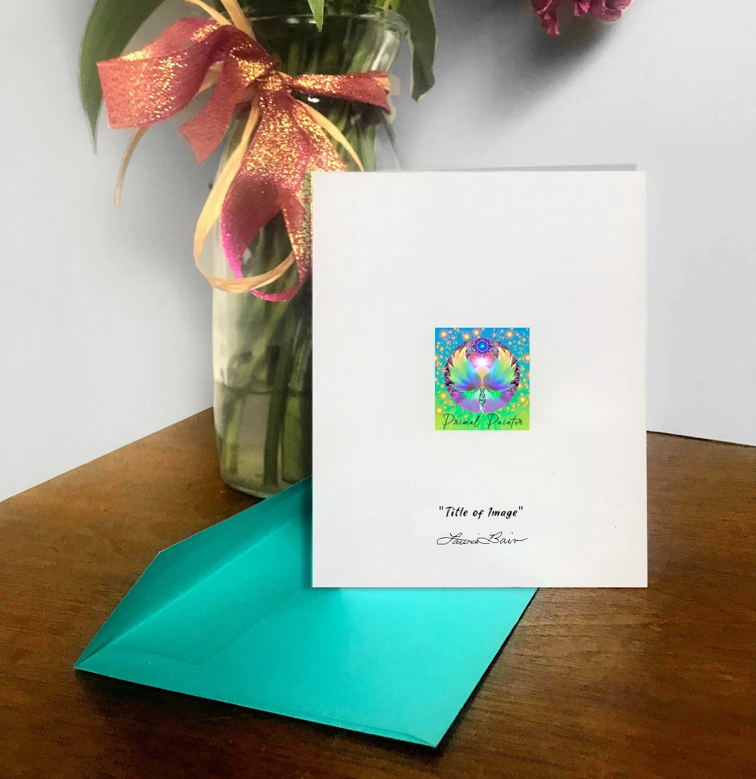 Rainbow Angel Art Greeting Card, Reiki Rays Blank Notecard, Spiritual Art Card - "Embrace Light"