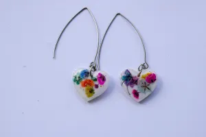 Rainbow baby's breath heart long dangles