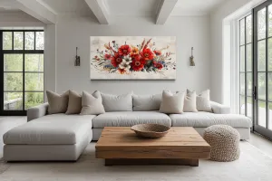 Red Wildflowers Bouquet Watercolor Botanical Framed Canvas Wall Art