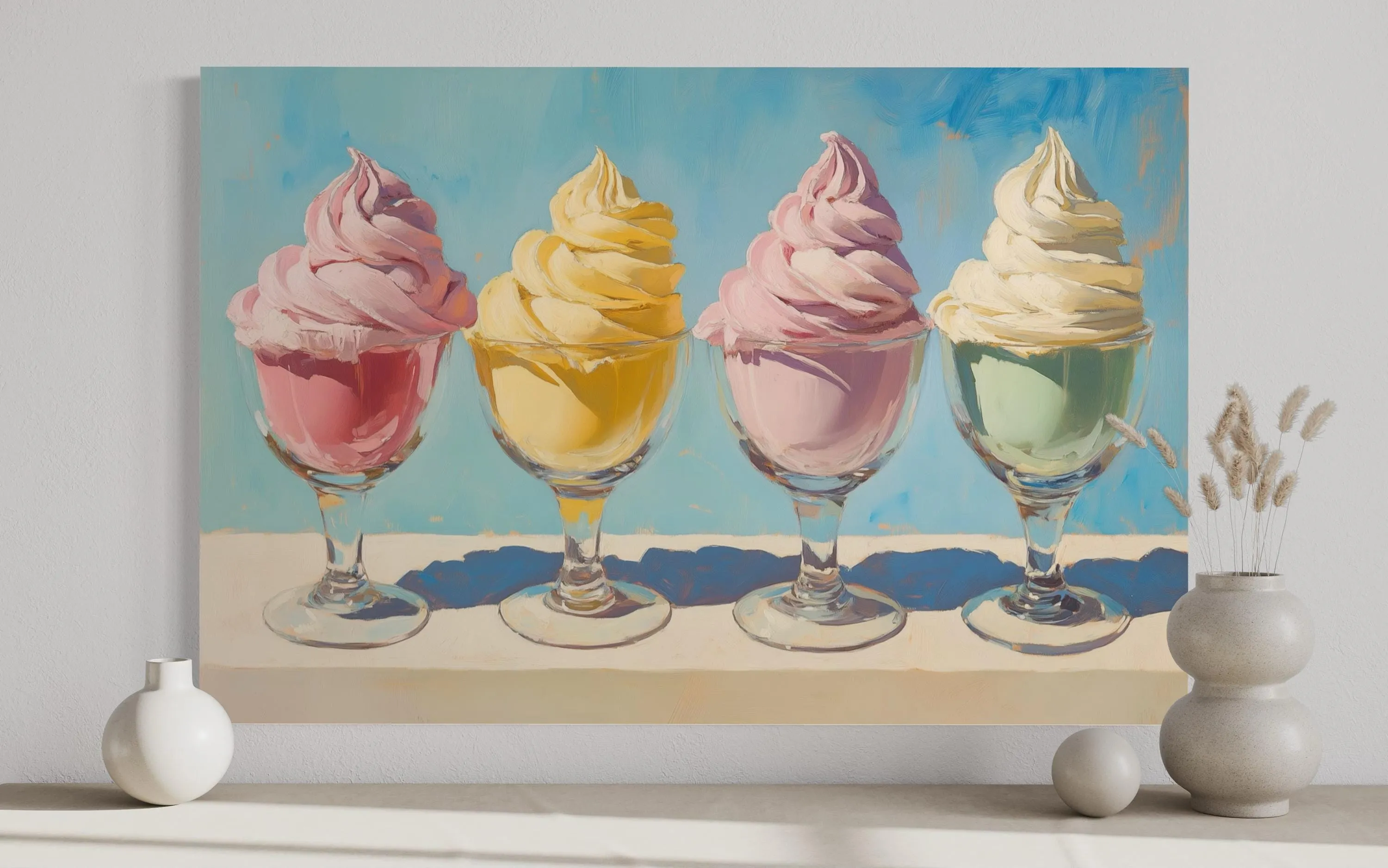 Retro Ice Cream Framed Canvas Wall Art For Kitchen Decor