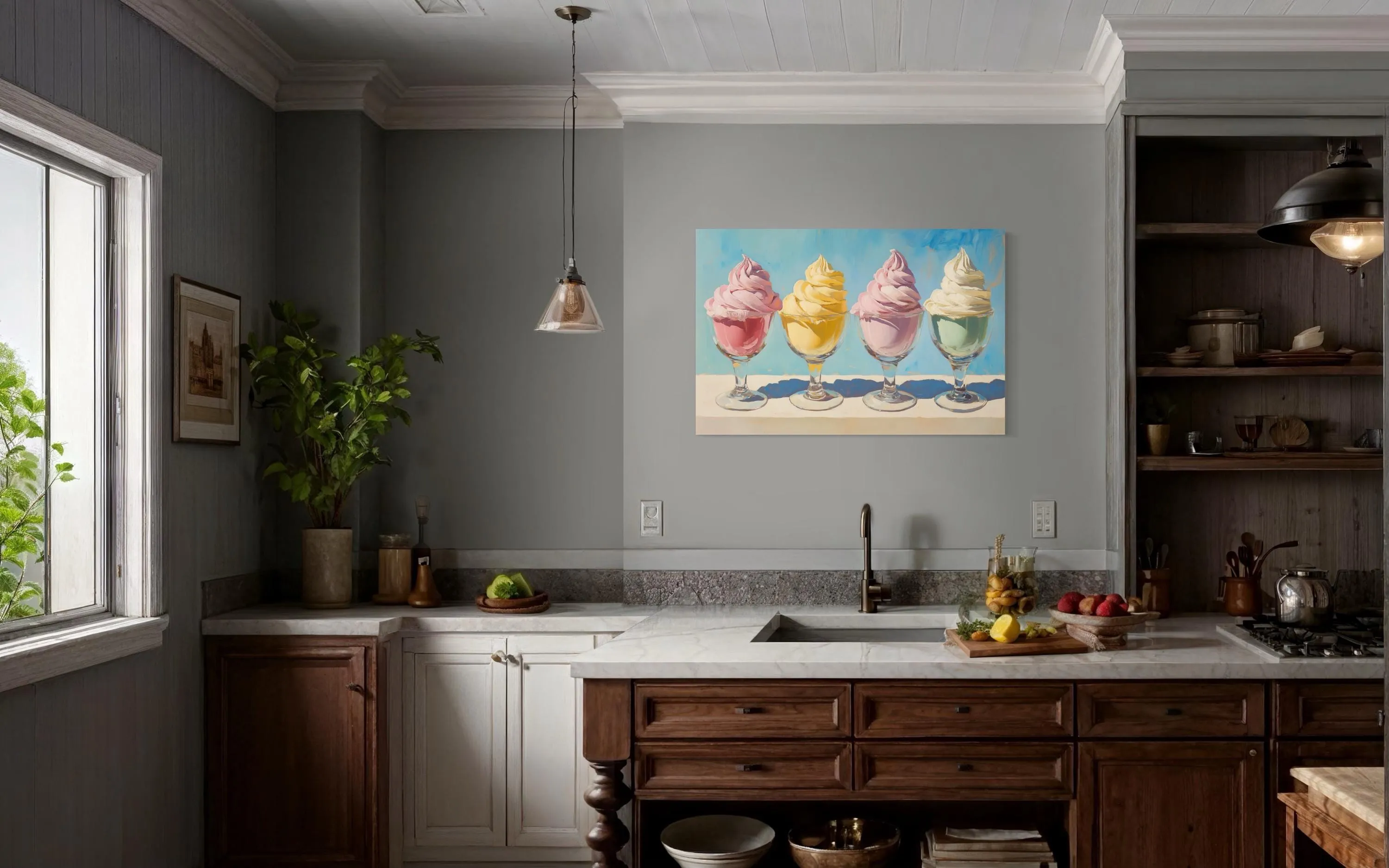 Retro Ice Cream Framed Canvas Wall Art For Kitchen Decor