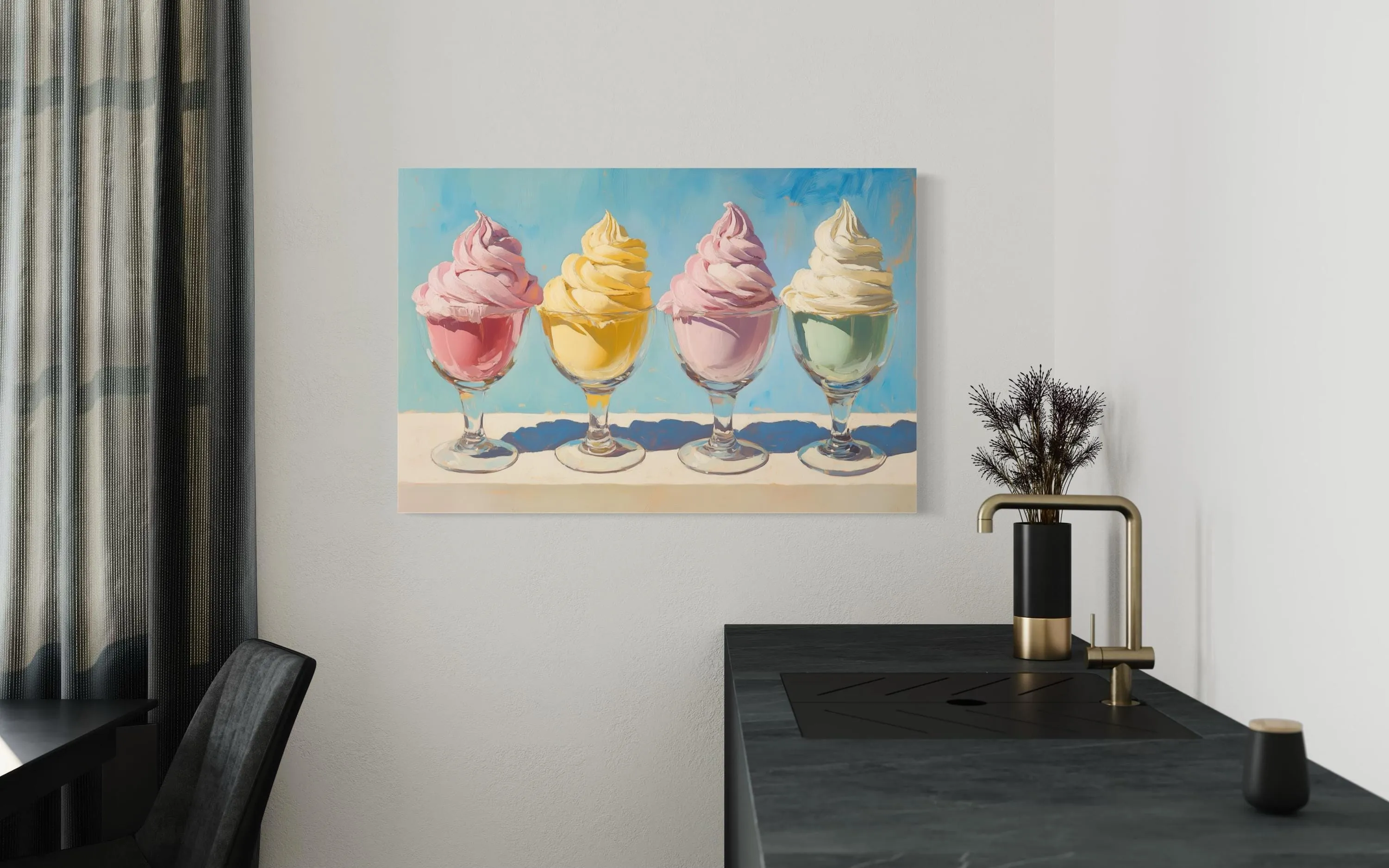Retro Ice Cream Framed Canvas Wall Art For Kitchen Decor