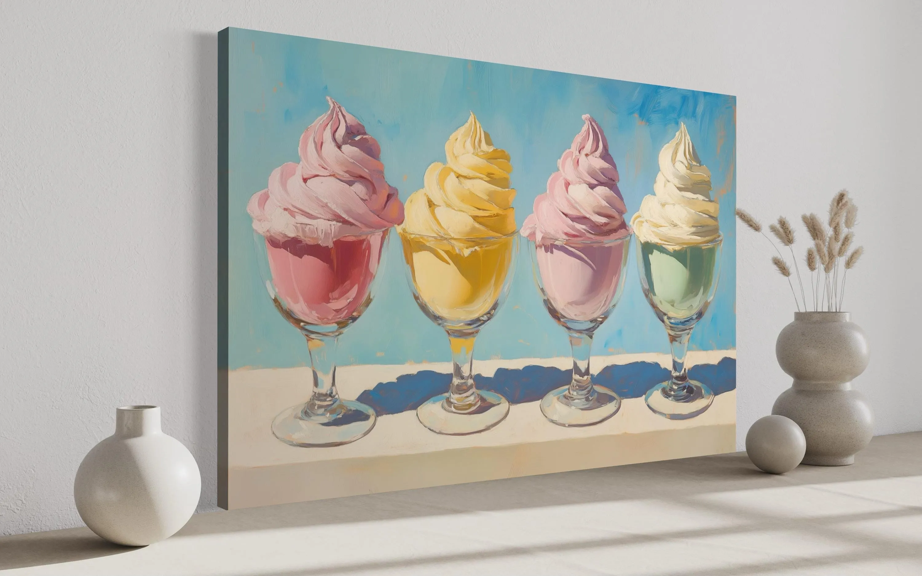 Retro Ice Cream Framed Canvas Wall Art For Kitchen Decor