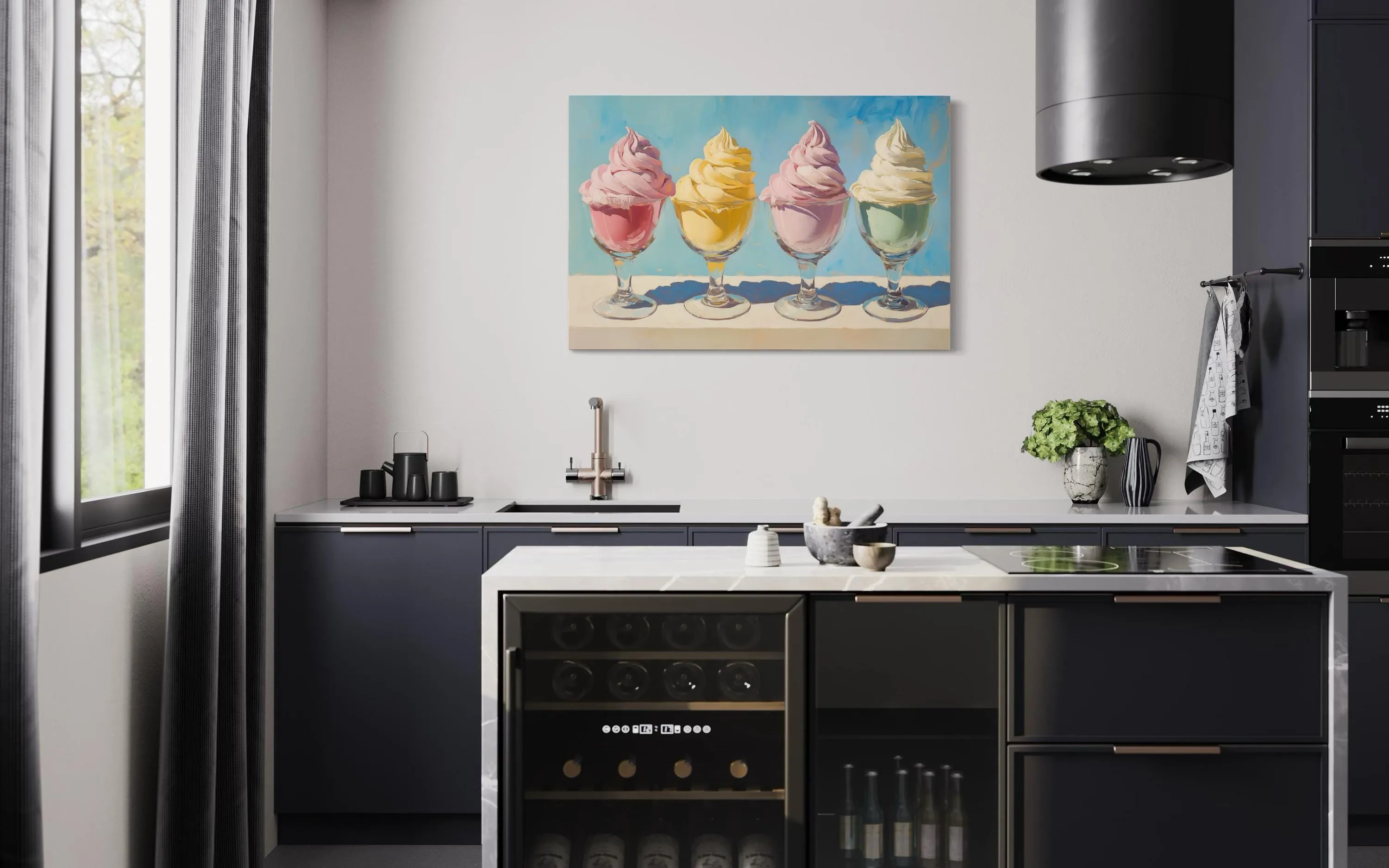 Retro Ice Cream Framed Canvas Wall Art For Kitchen Decor