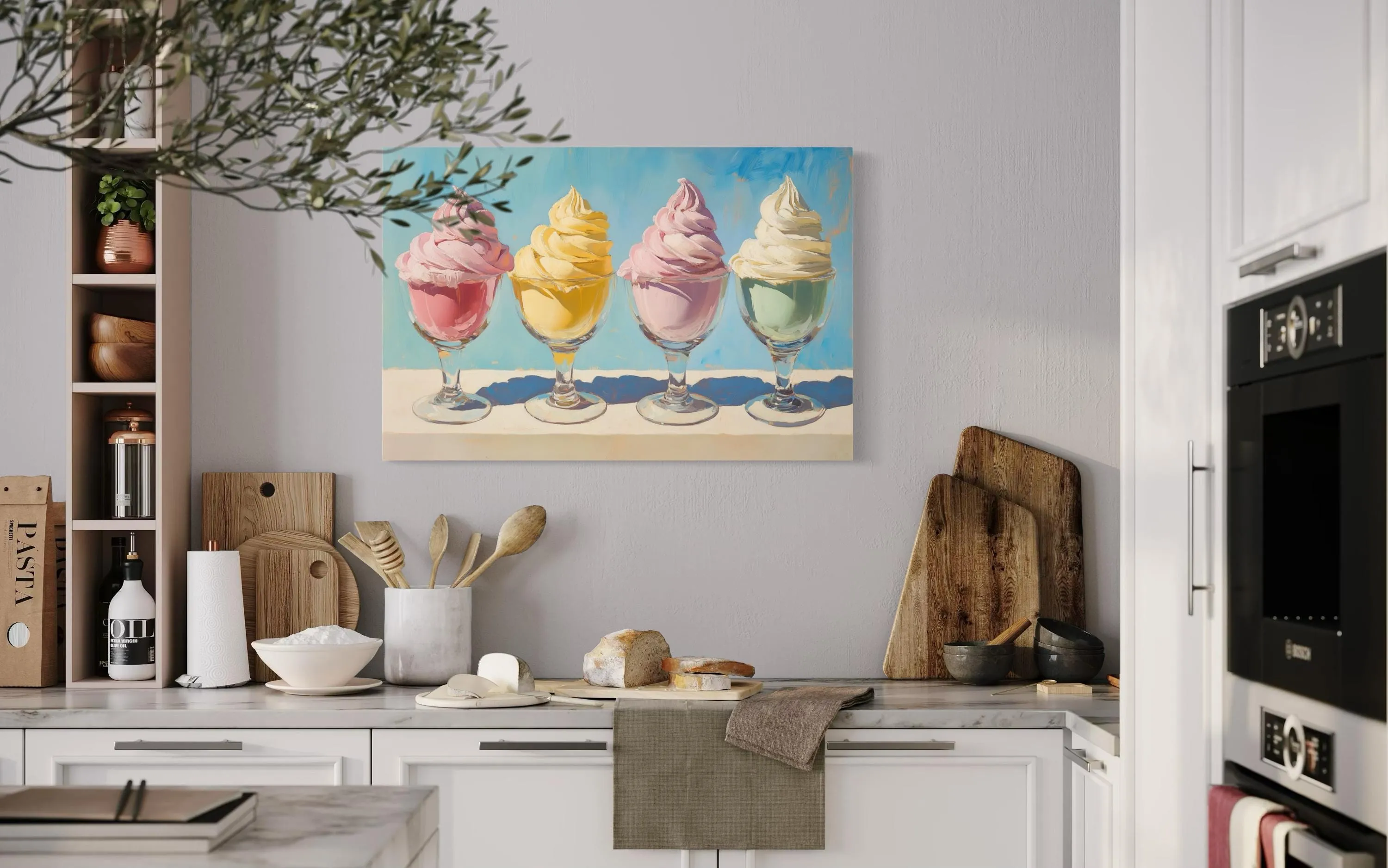 Retro Ice Cream Framed Canvas Wall Art For Kitchen Decor