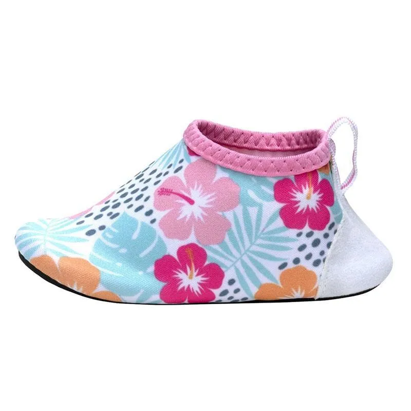 Robeez Tropical Hibiscus Aqua Shoes in White