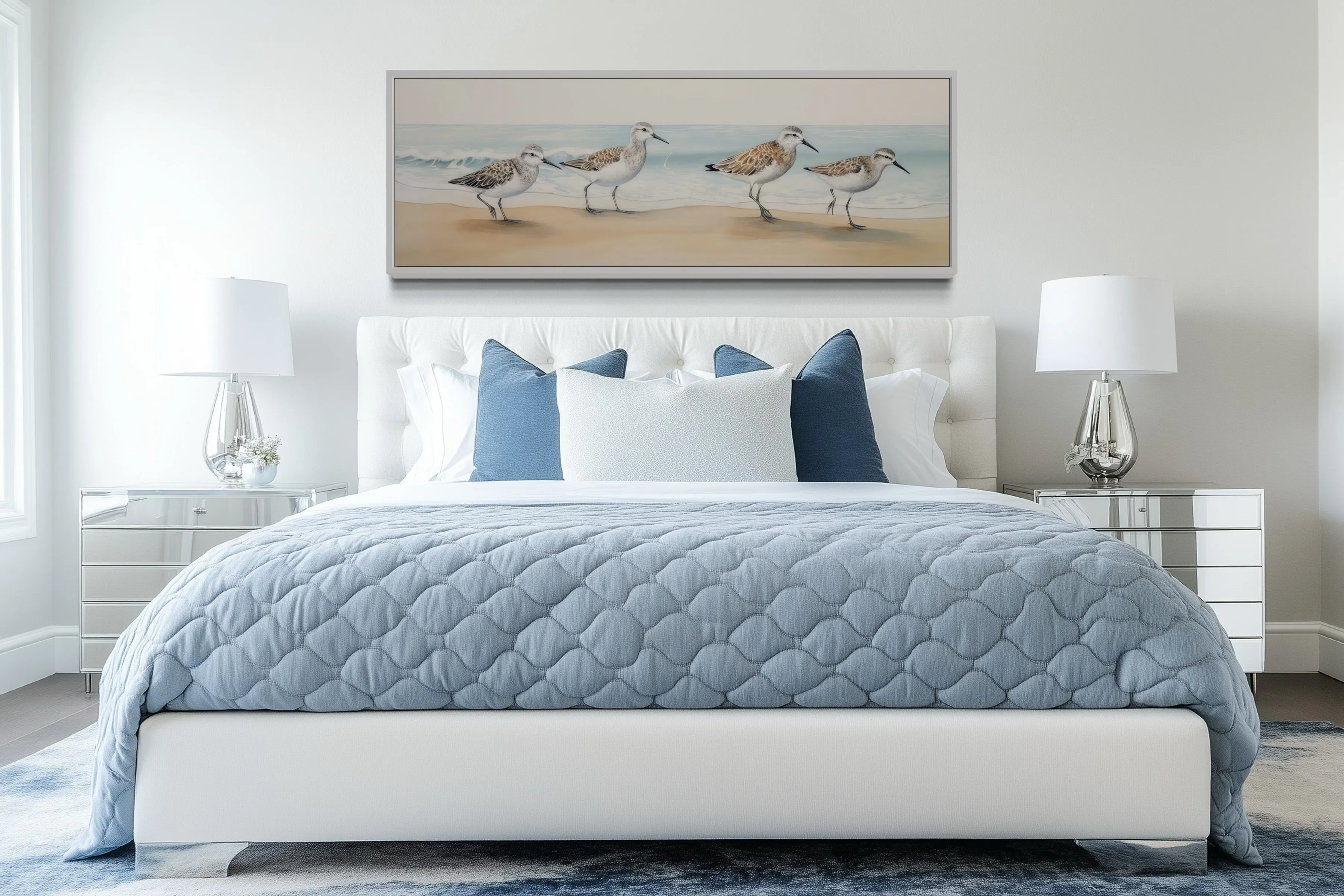 Sandpipers Walking On The Beach Horizontal Framed Canvas Wall Art