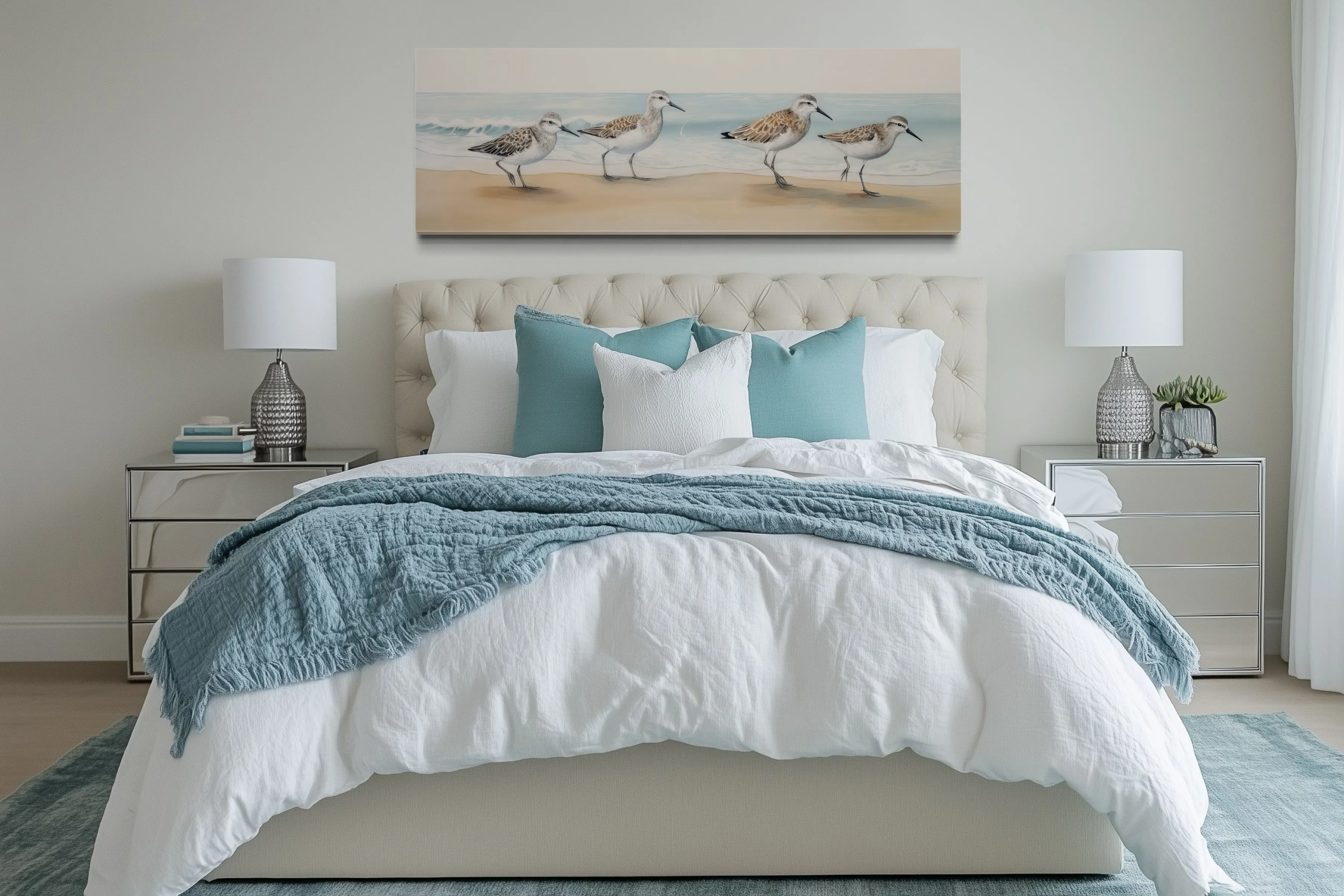 Sandpipers Walking On The Beach Horizontal Framed Canvas Wall Art